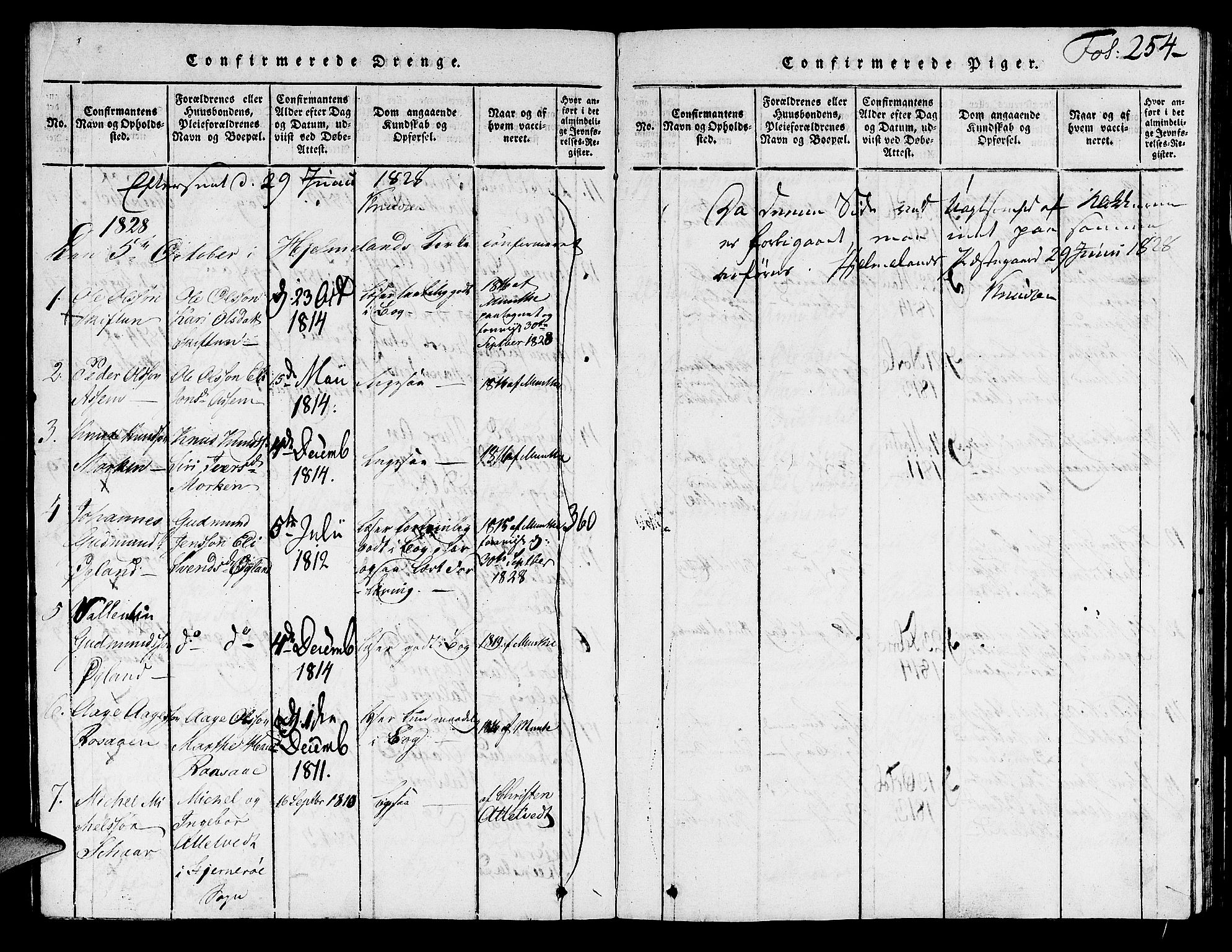 Hjelmeland sokneprestkontor, AV/SAST-A-101843/01/V/L0001: Parish register (copy) no. B 1, 1816-1841, p. 254