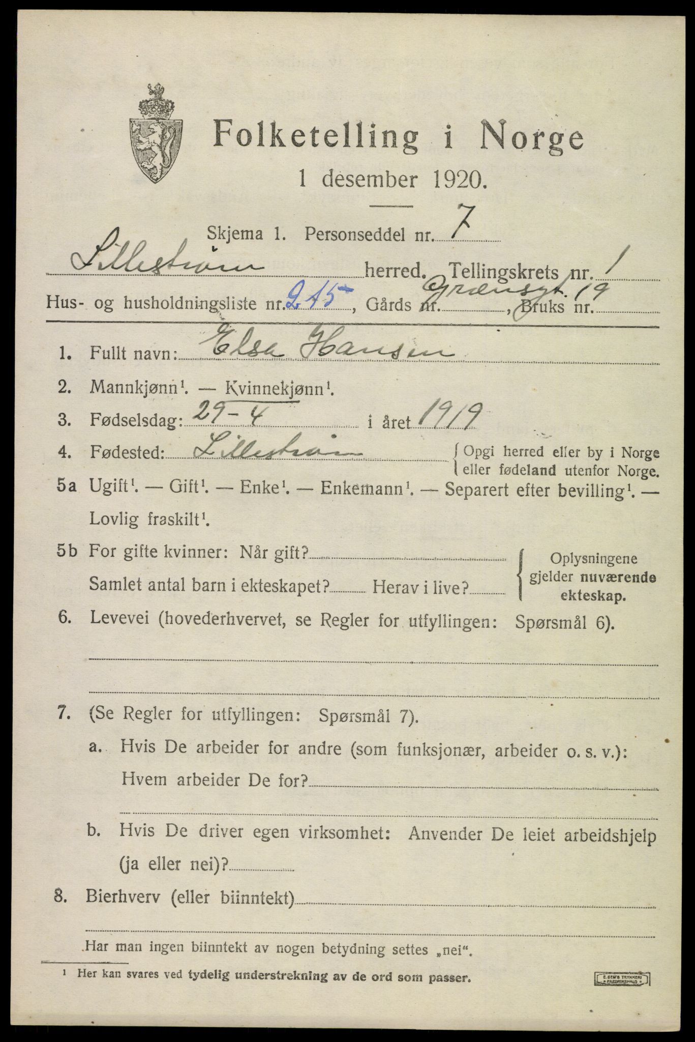 SAO, 1920 census for Lillestrøm, 1920, p. 4840