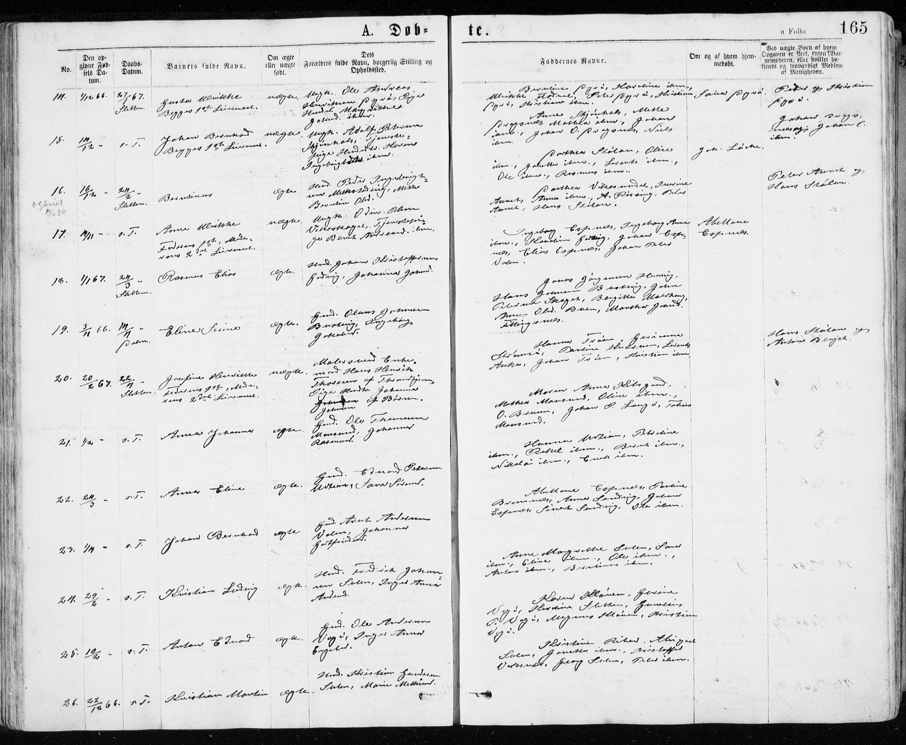 Ministerialprotokoller, klokkerbøker og fødselsregistre - Sør-Trøndelag, SAT/A-1456/640/L0576: Parish register (official) no. 640A01, 1846-1876, p. 165