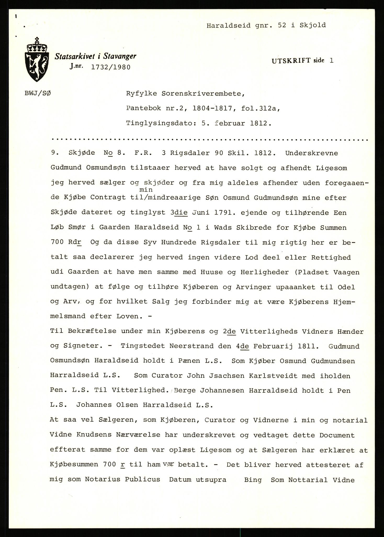 Statsarkivet i Stavanger, AV/SAST-A-101971/03/Y/Yj/L0030: Avskrifter sortert etter gårdsnavn: Hana - Harestad, 1750-1930, p. 722