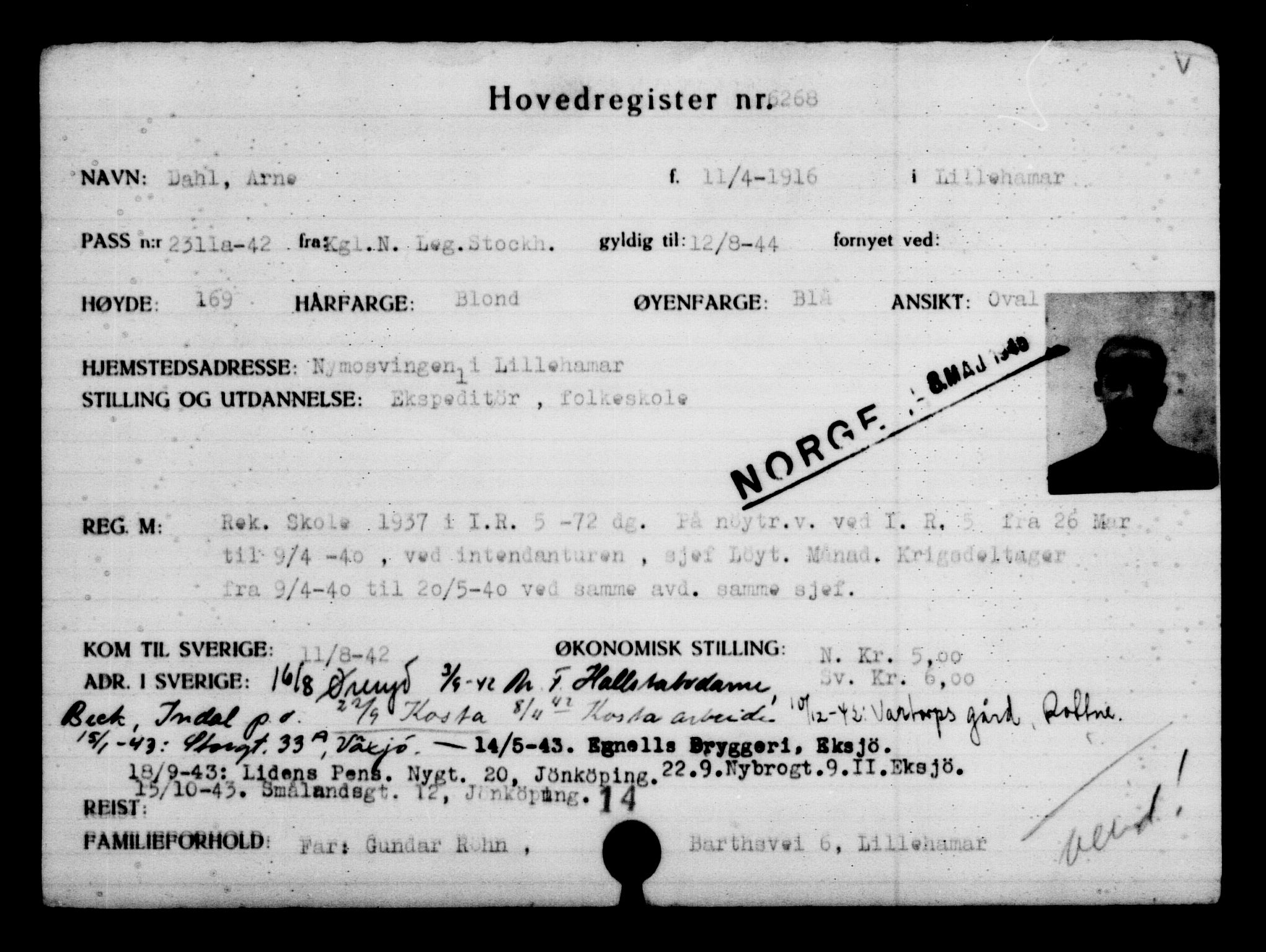 Utenriksstasjonene, Legasjonen i Stockholm, Flyktningkontoret, AV/RA-S-6753/V/Va/L0004: Kjesäterkartoteket, flyktninger med registreringsnr. 3496-6610, 1940-1945, p. 3262