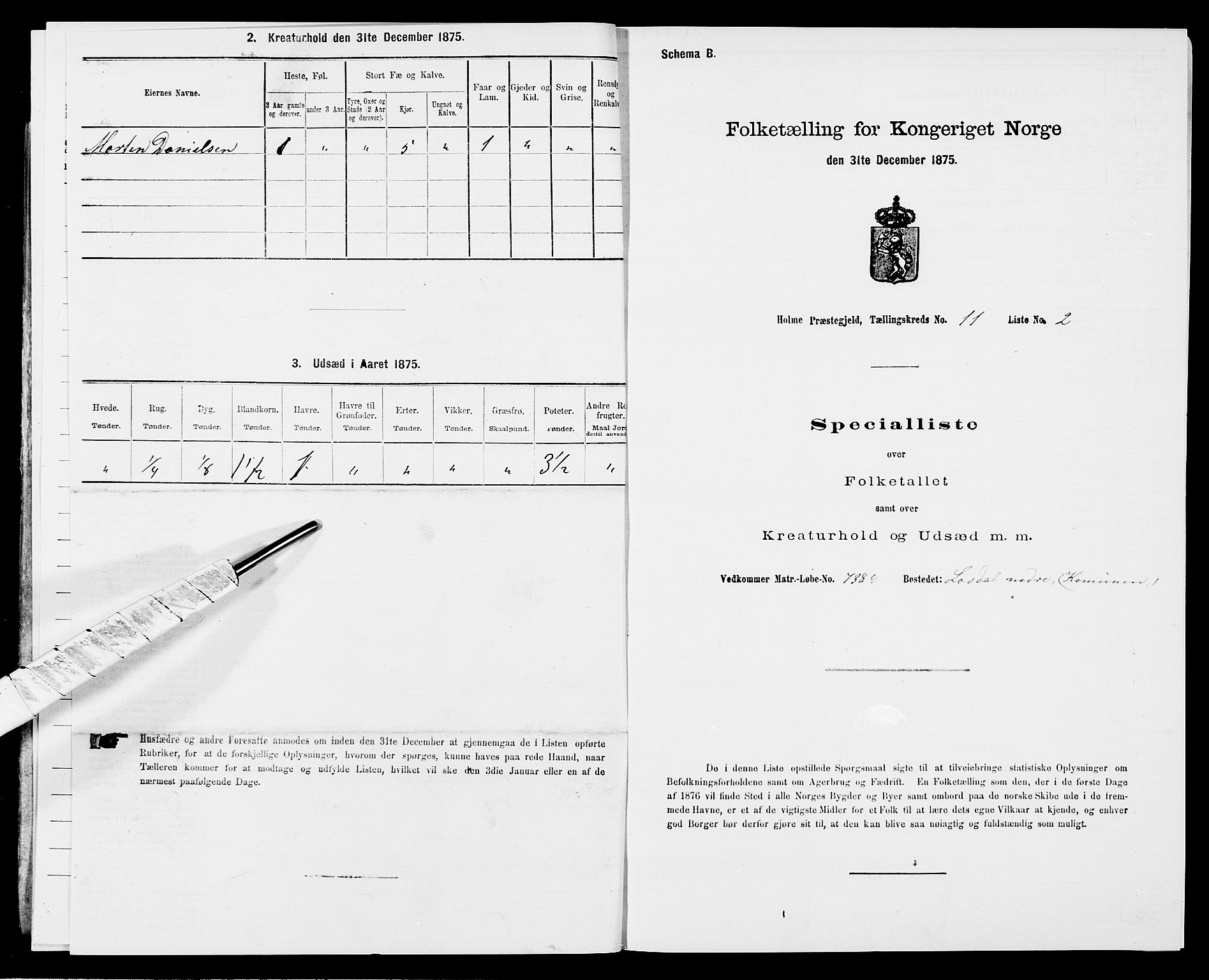 SAK, 1875 census for 1020P Holum, 1875, p. 1116