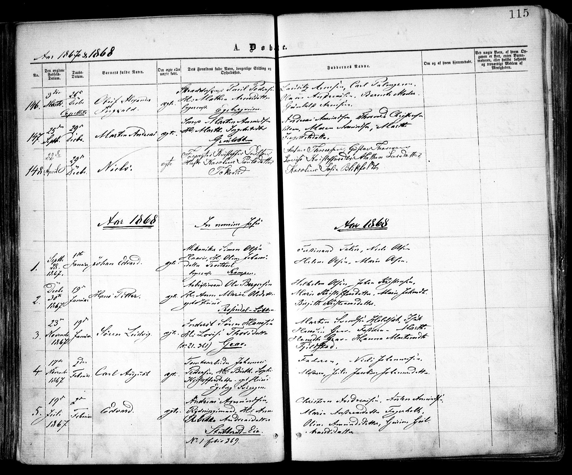 Østre Aker prestekontor Kirkebøker, SAO/A-10840/F/Fa/L0001: Parish register (official) no. I 1, 1861-1869, p. 115