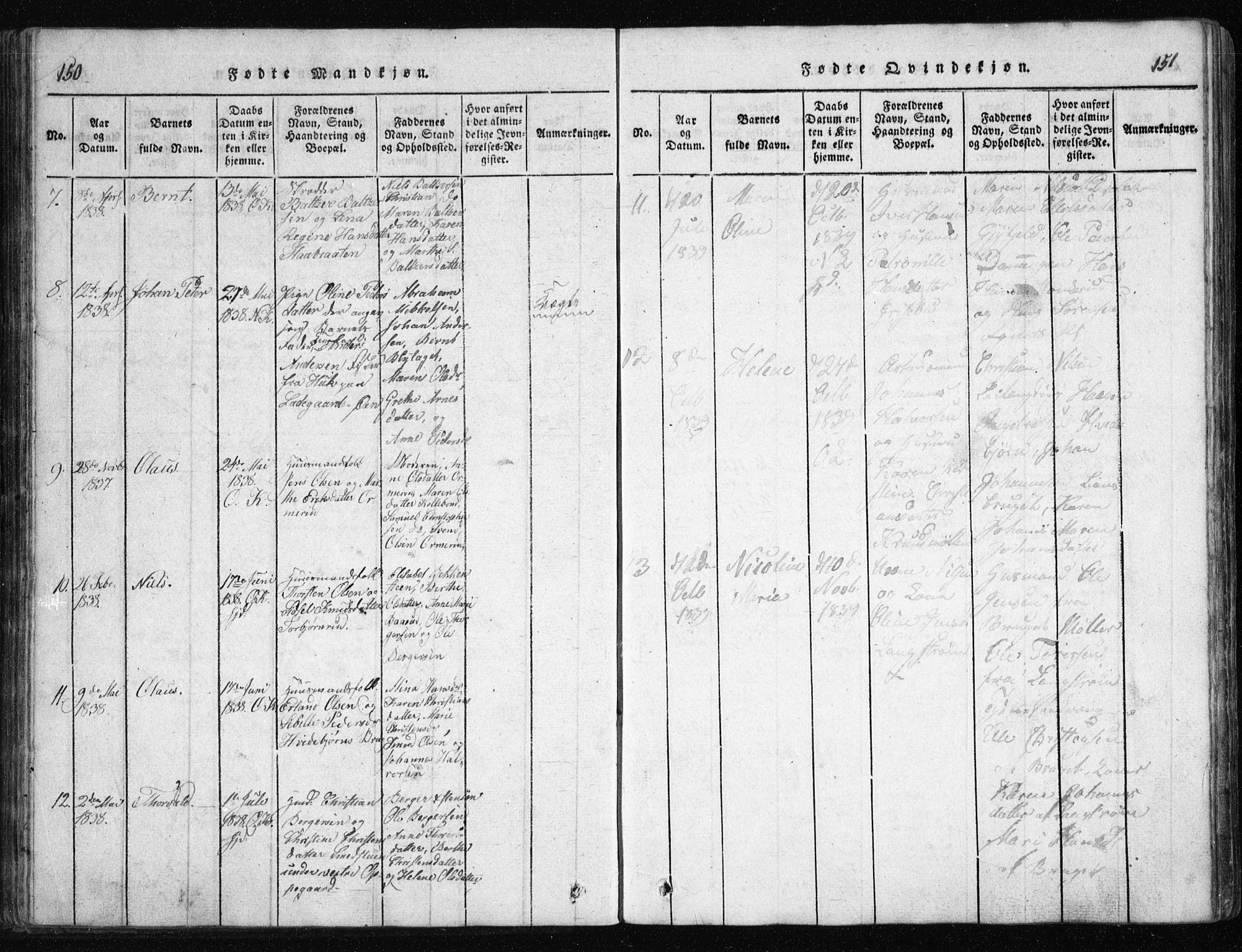 Nesodden prestekontor Kirkebøker, AV/SAO-A-10013/G/Ga/L0001: Parish register (copy) no. I 1, 1814-1847, p. 150-151