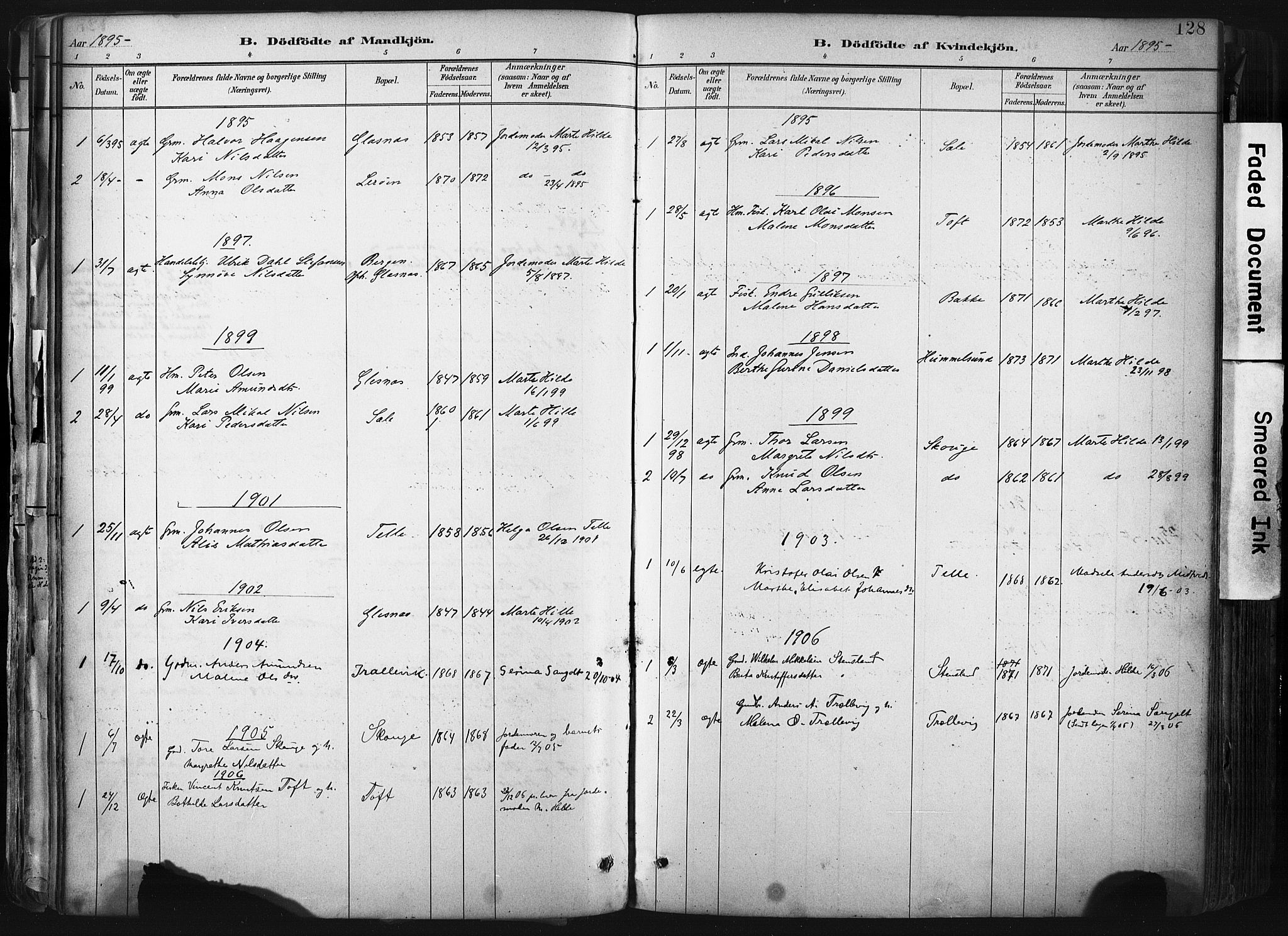 Sund sokneprestembete, SAB/A-99930: Parish register (official) no. B 1, 1882-1907, p. 128