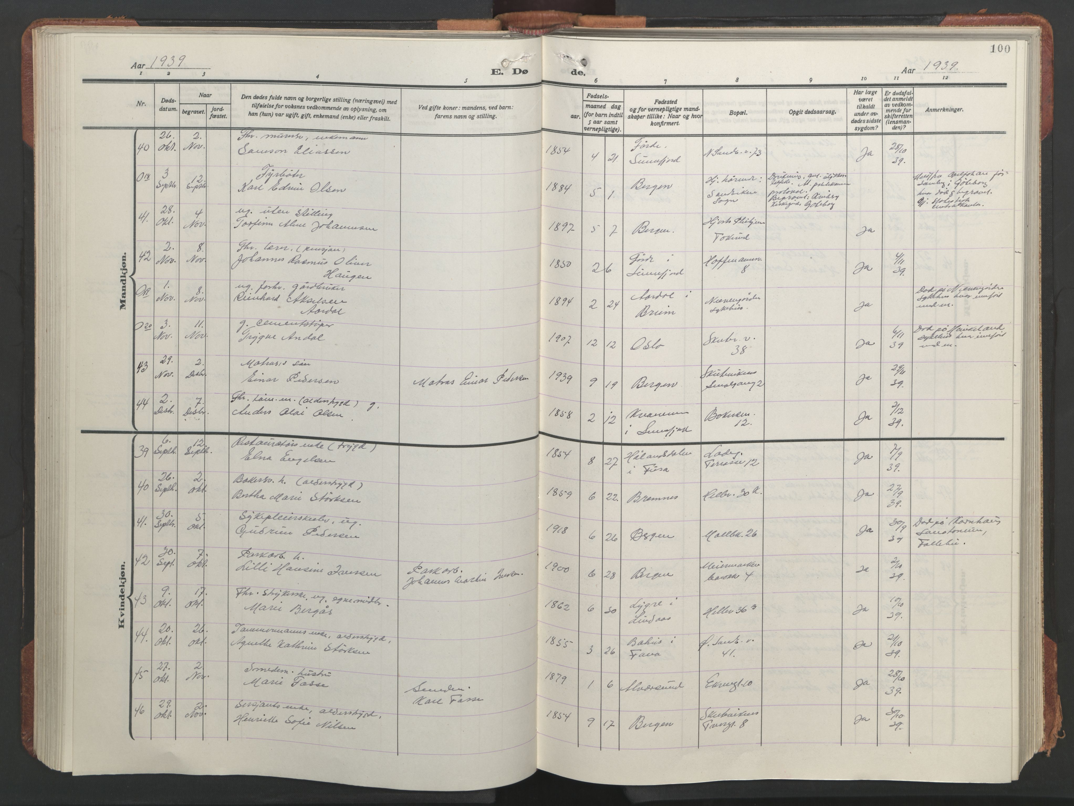 Sandviken Sokneprestembete, AV/SAB-A-77601/H/Hb/L0018: Parish register (copy) no. E 2, 1926-1962, p. 99b-100a