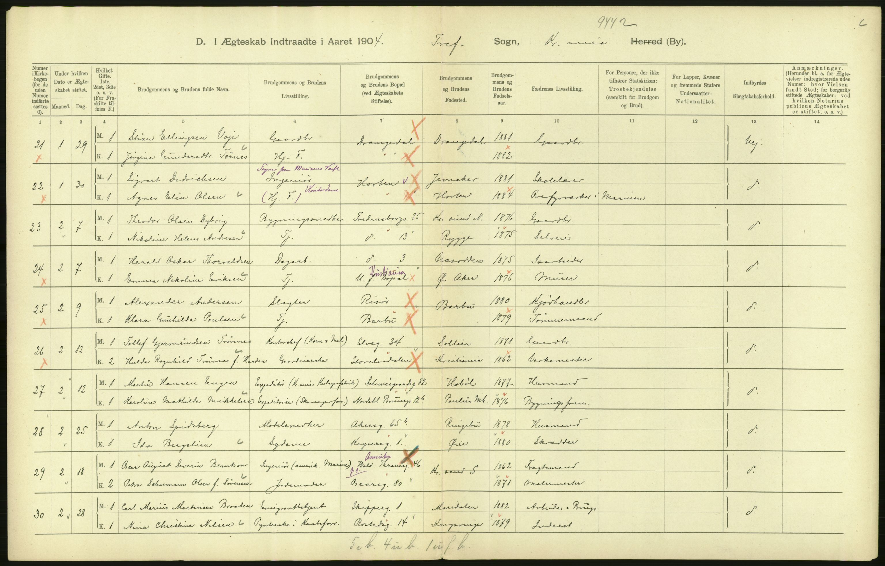 Statistisk sentralbyrå, Sosiodemografiske emner, Befolkning, AV/RA-S-2228/D/Df/Dfa/Dfab/L0004: Kristiania: Gifte, døde, 1904, p. 96