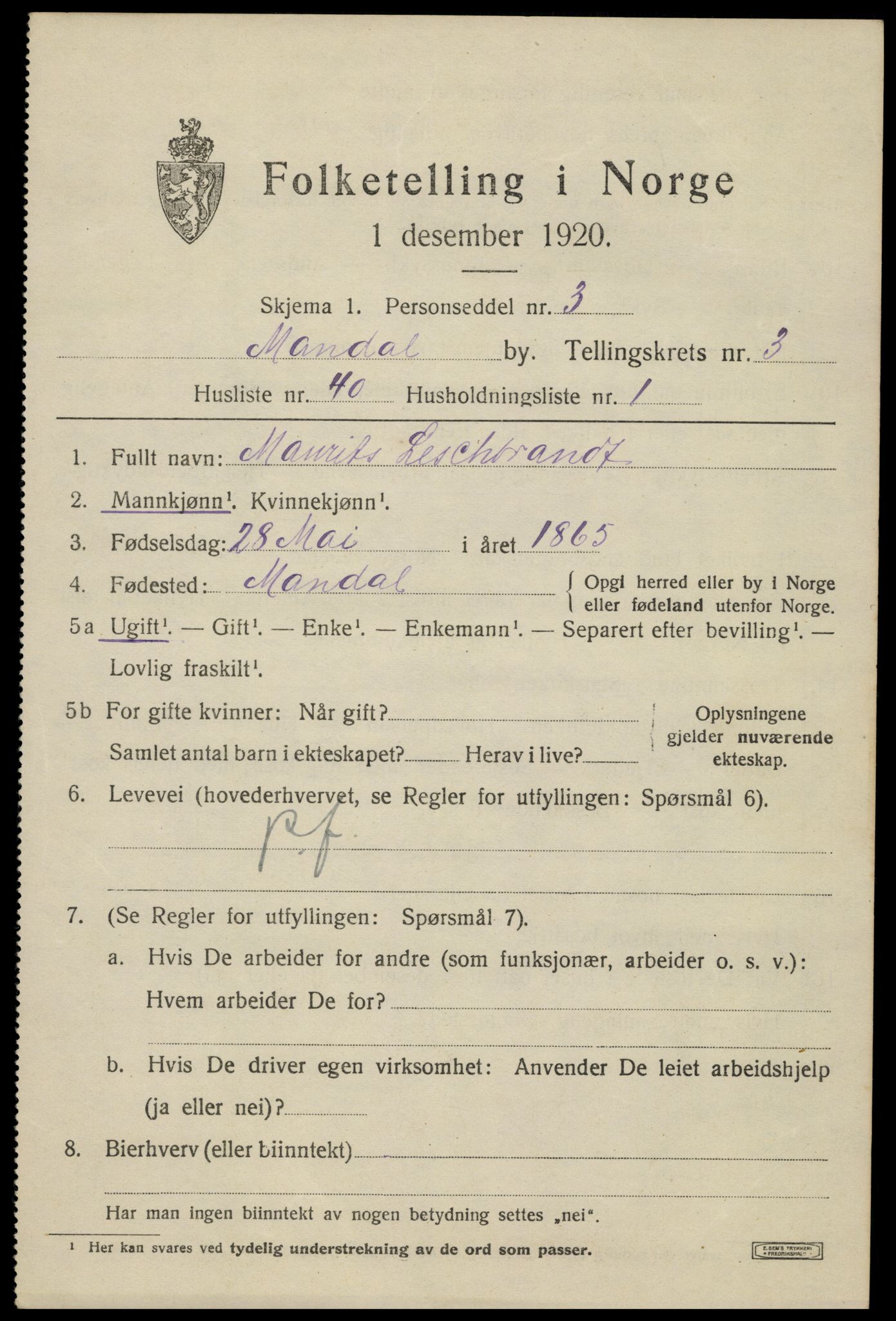 SAK, 1920 census for Mandal, 1920, p. 5857