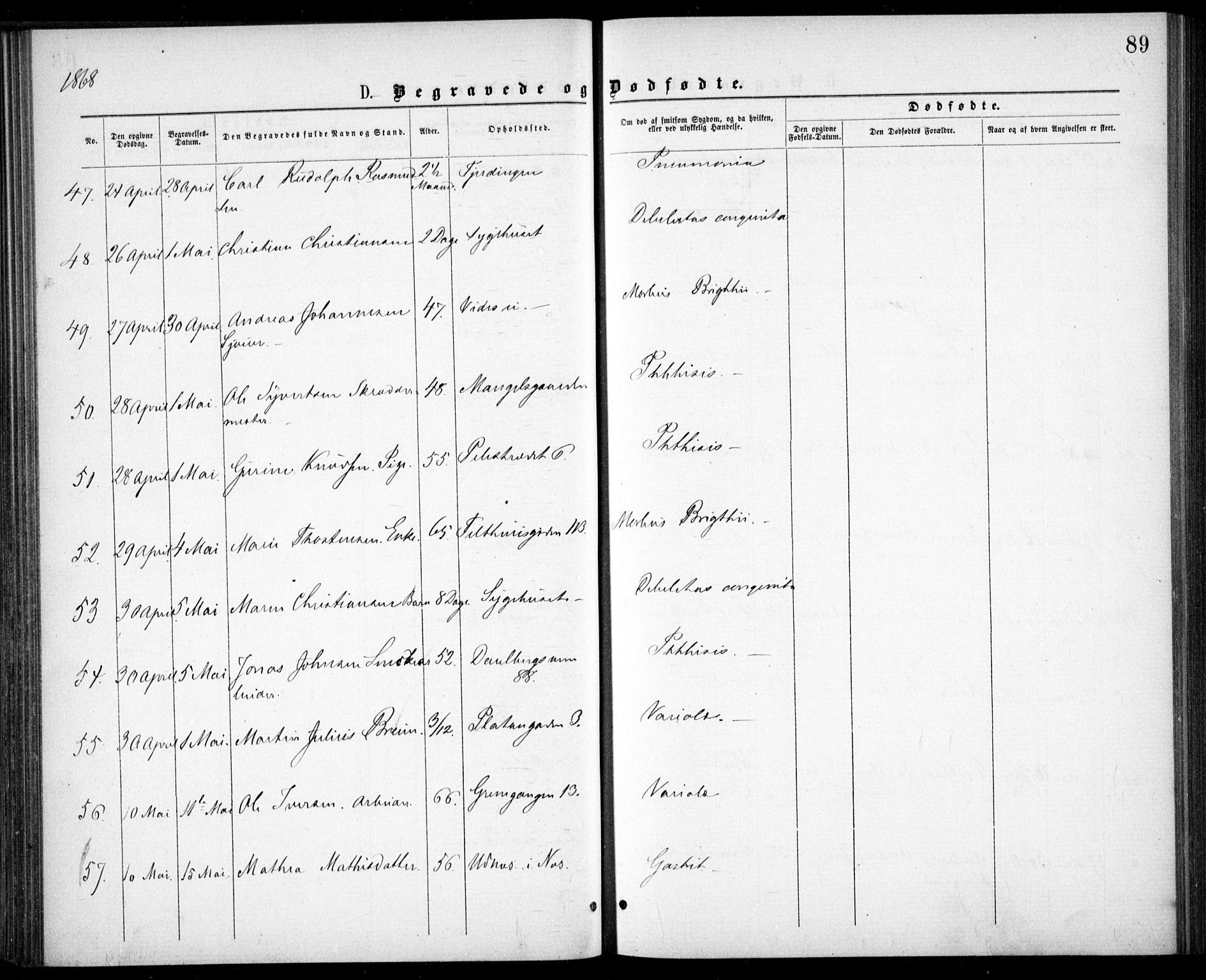 Krohgstøtten sykehusprest Kirkebøker, AV/SAO-A-10854/F/Fa/L0001: Parish register (official) no. 1, 1865-1873, p. 89