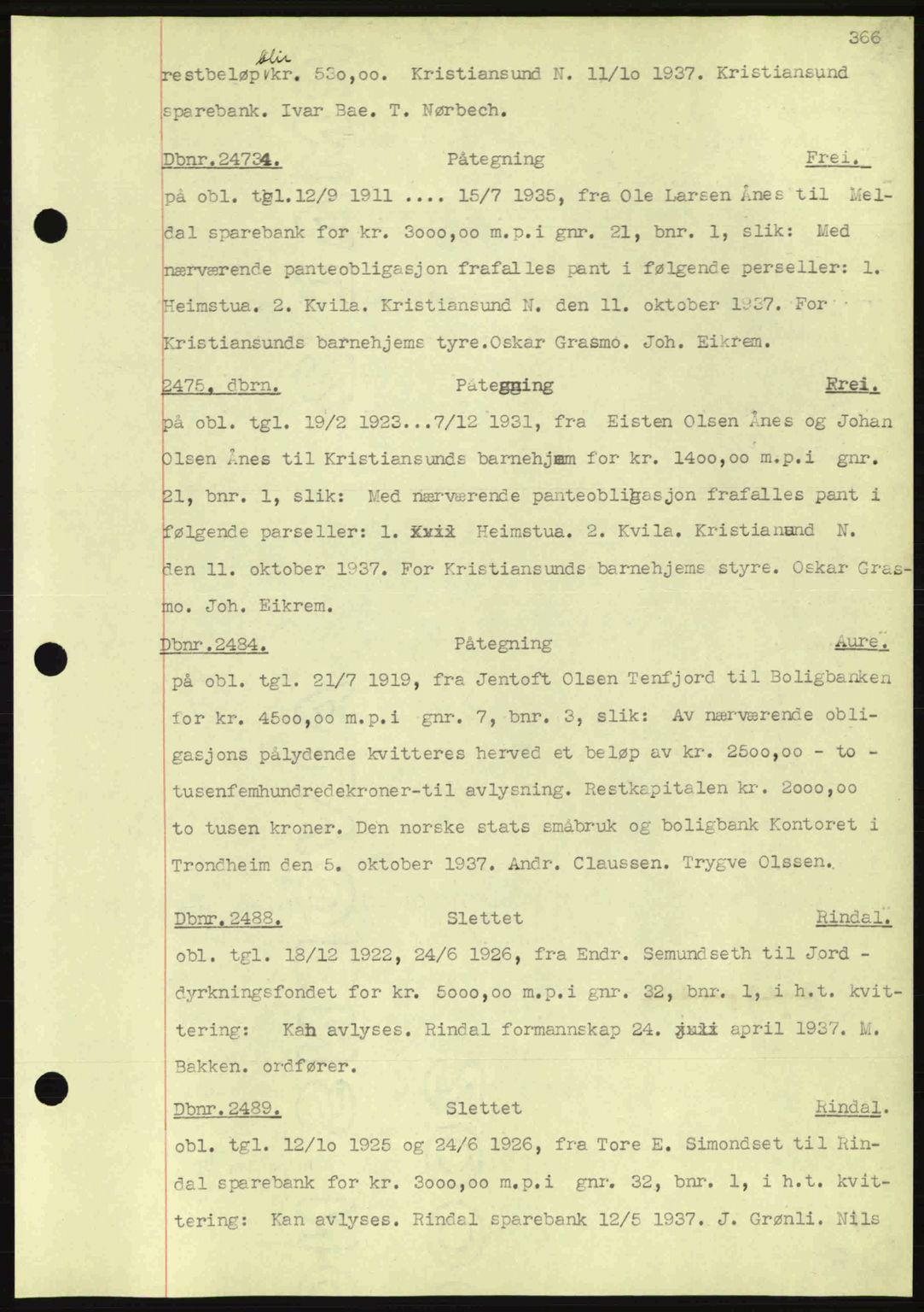 Nordmøre sorenskriveri, AV/SAT-A-4132/1/2/2Ca: Mortgage book no. C80, 1936-1939, Diary no: : 2473/1937