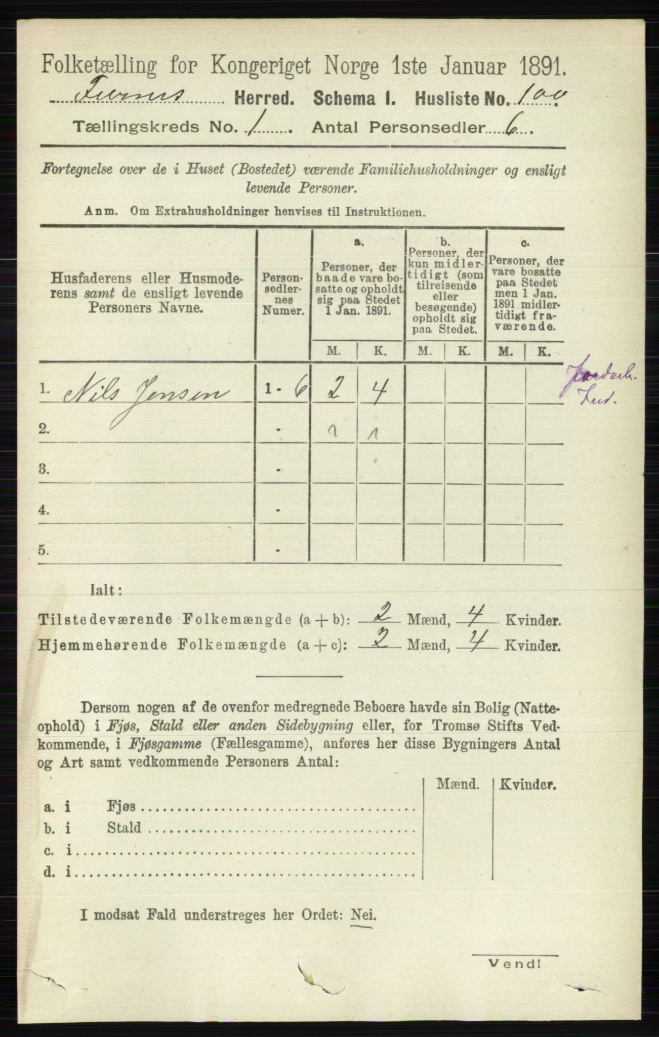 RA, Census 1891 for 0413 Furnes herred, 1891, p. 125