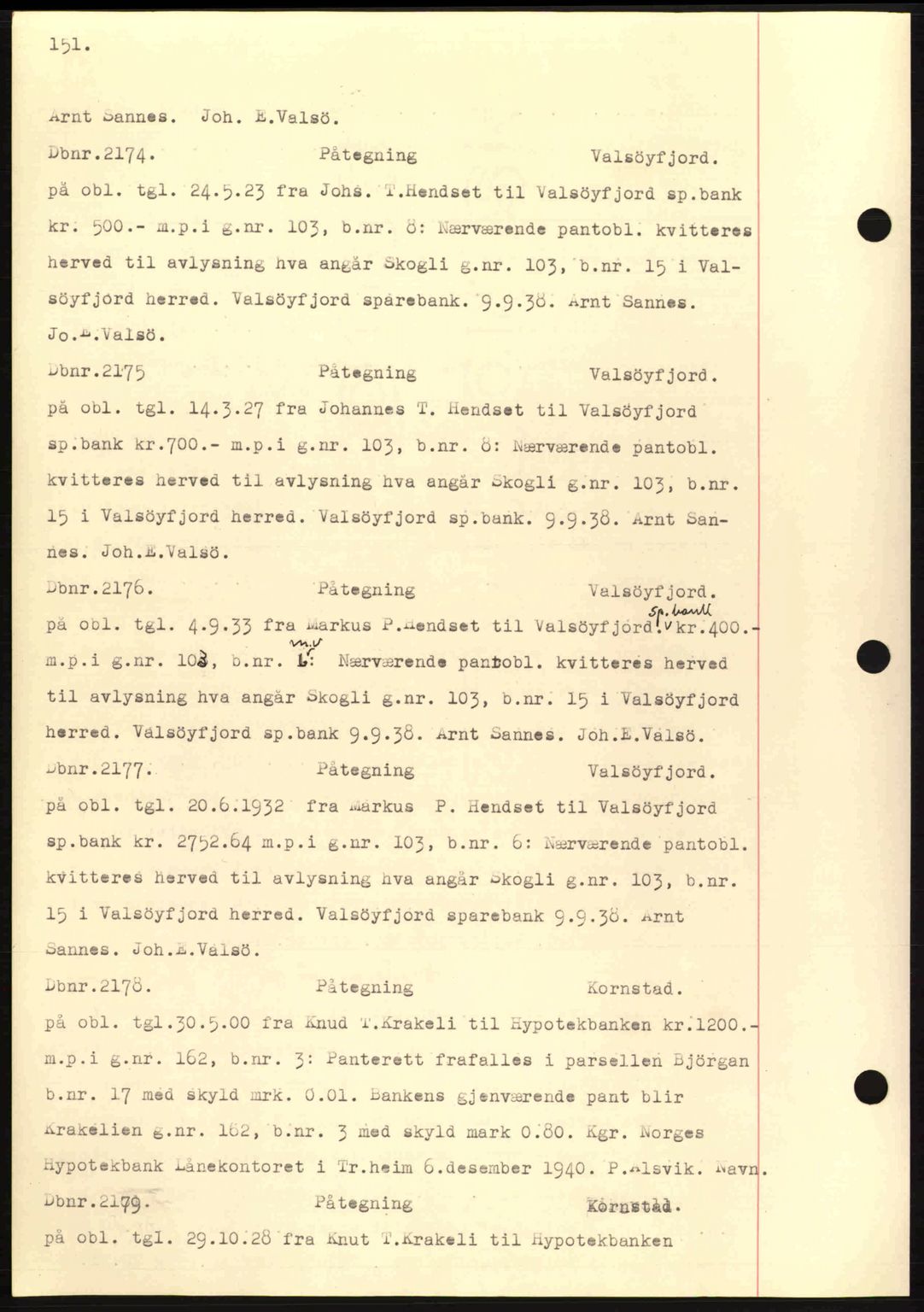 Nordmøre sorenskriveri, AV/SAT-A-4132/1/2/2Ca: Mortgage book no. C81, 1940-1945, Diary no: : 2174/1940