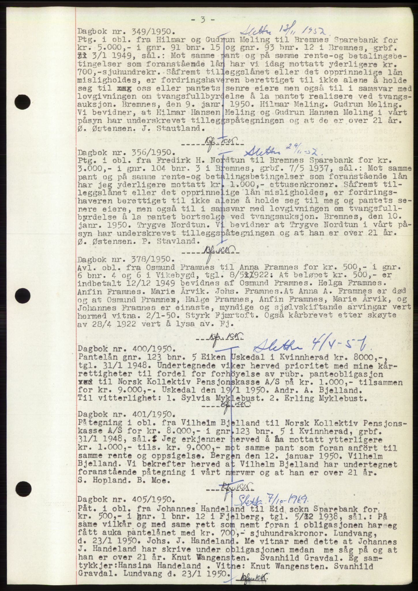 Sunnhordland sorenskrivar, AV/SAB-A-2401: Mortgage book no. B75-79, 1948-1950, Diary no: : 349/1950