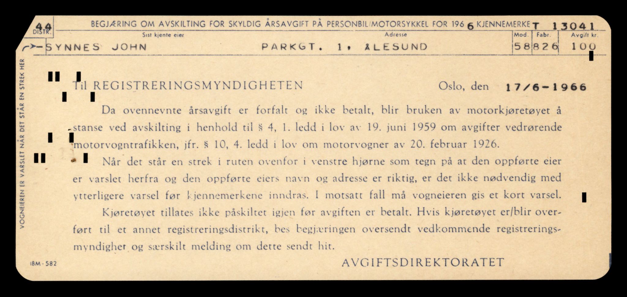 Møre og Romsdal vegkontor - Ålesund trafikkstasjon, SAT/A-4099/F/Fe/L0037: Registreringskort for kjøretøy T 13031 - T 13179, 1927-1998, p. 255