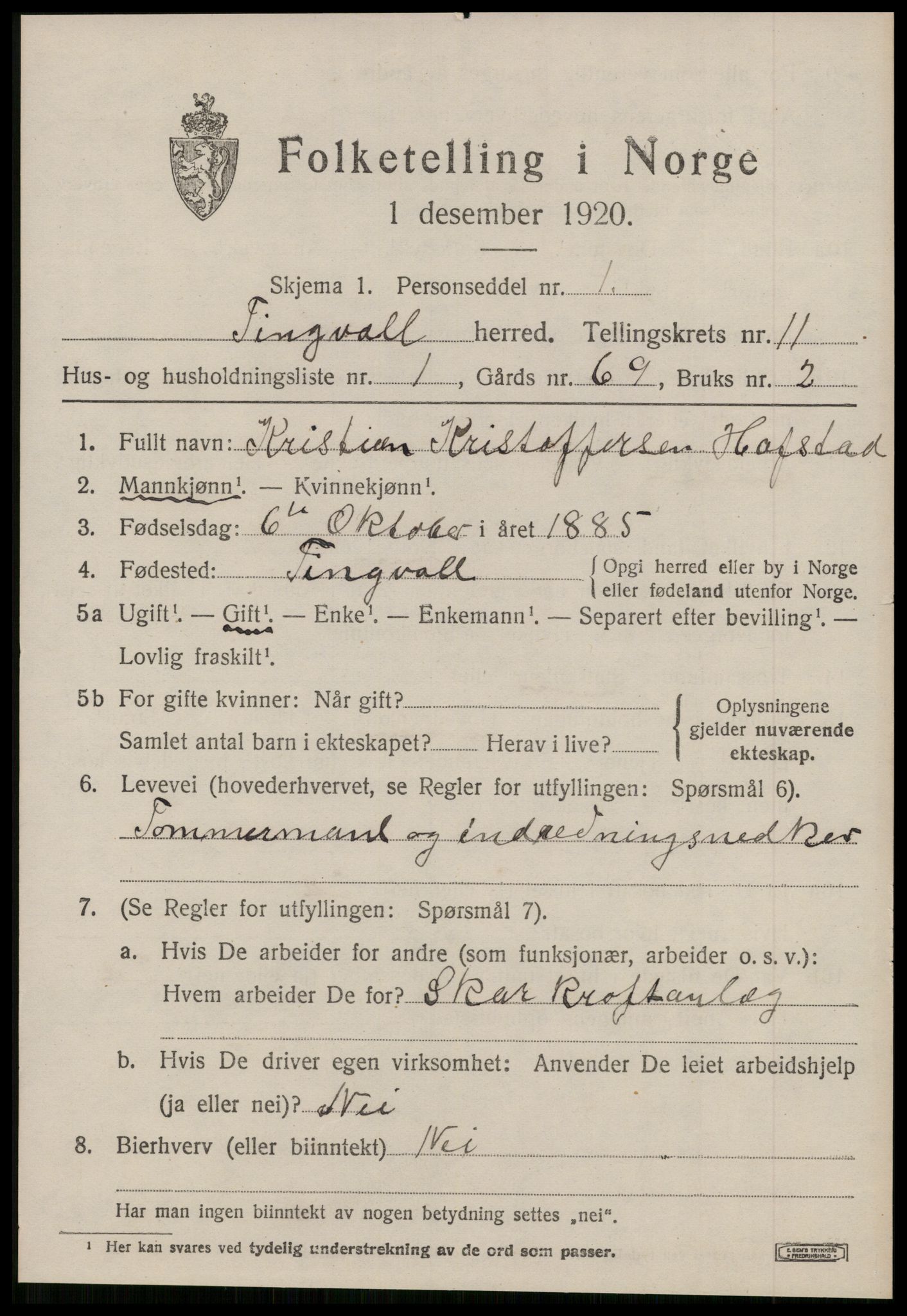 SAT, 1920 census for Tingvoll, 1920, p. 5726