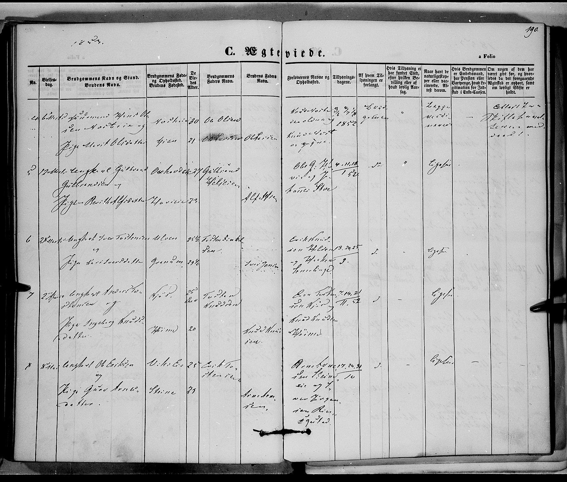 Vestre Slidre prestekontor, SAH/PREST-136/H/Ha/Haa/L0001: Parish register (official) no. 1, 1844-1855, p. 190