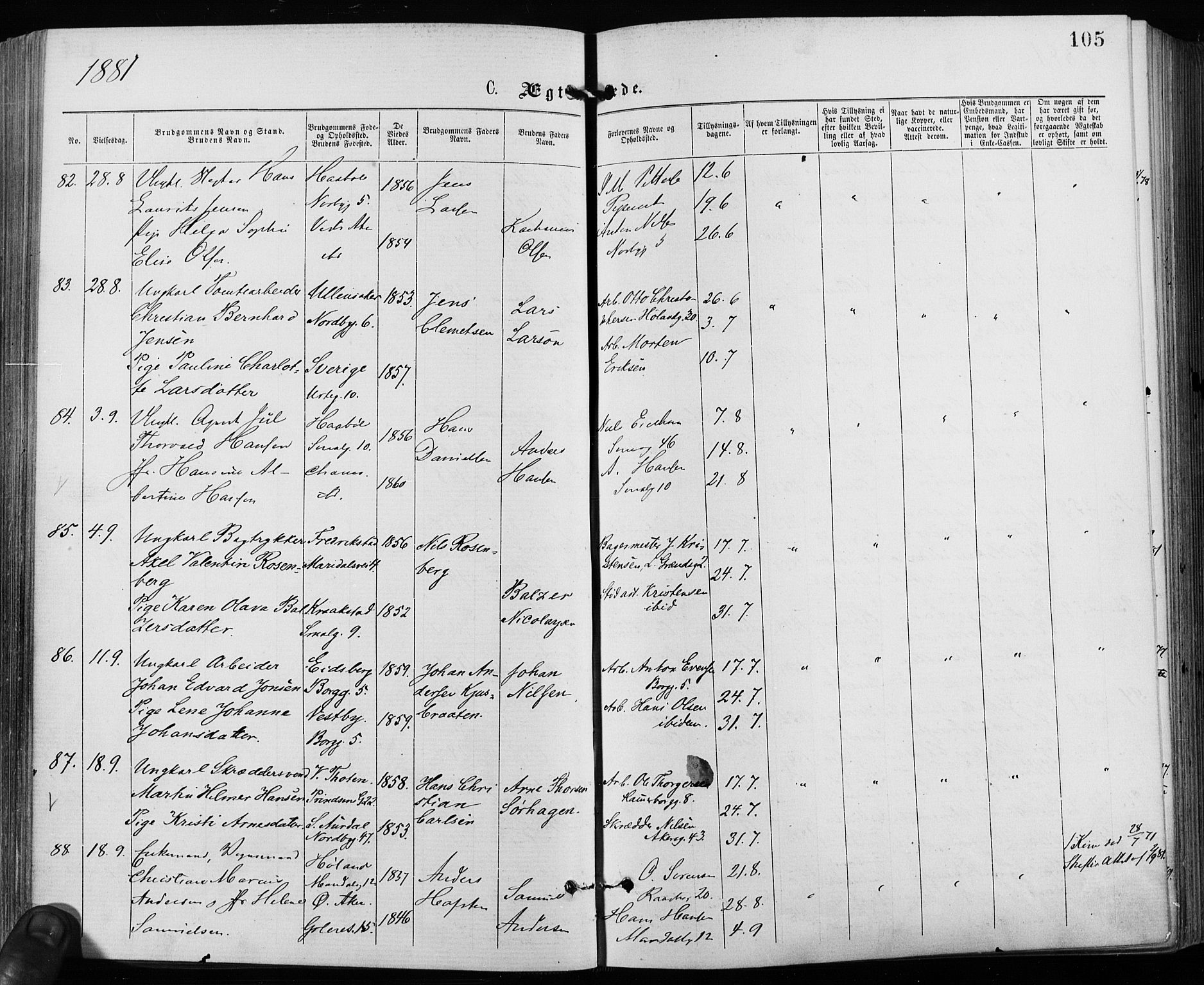 Grønland prestekontor Kirkebøker, AV/SAO-A-10848/F/Fa/L0006: Parish register (official) no. 6, 1877-1886, p. 105