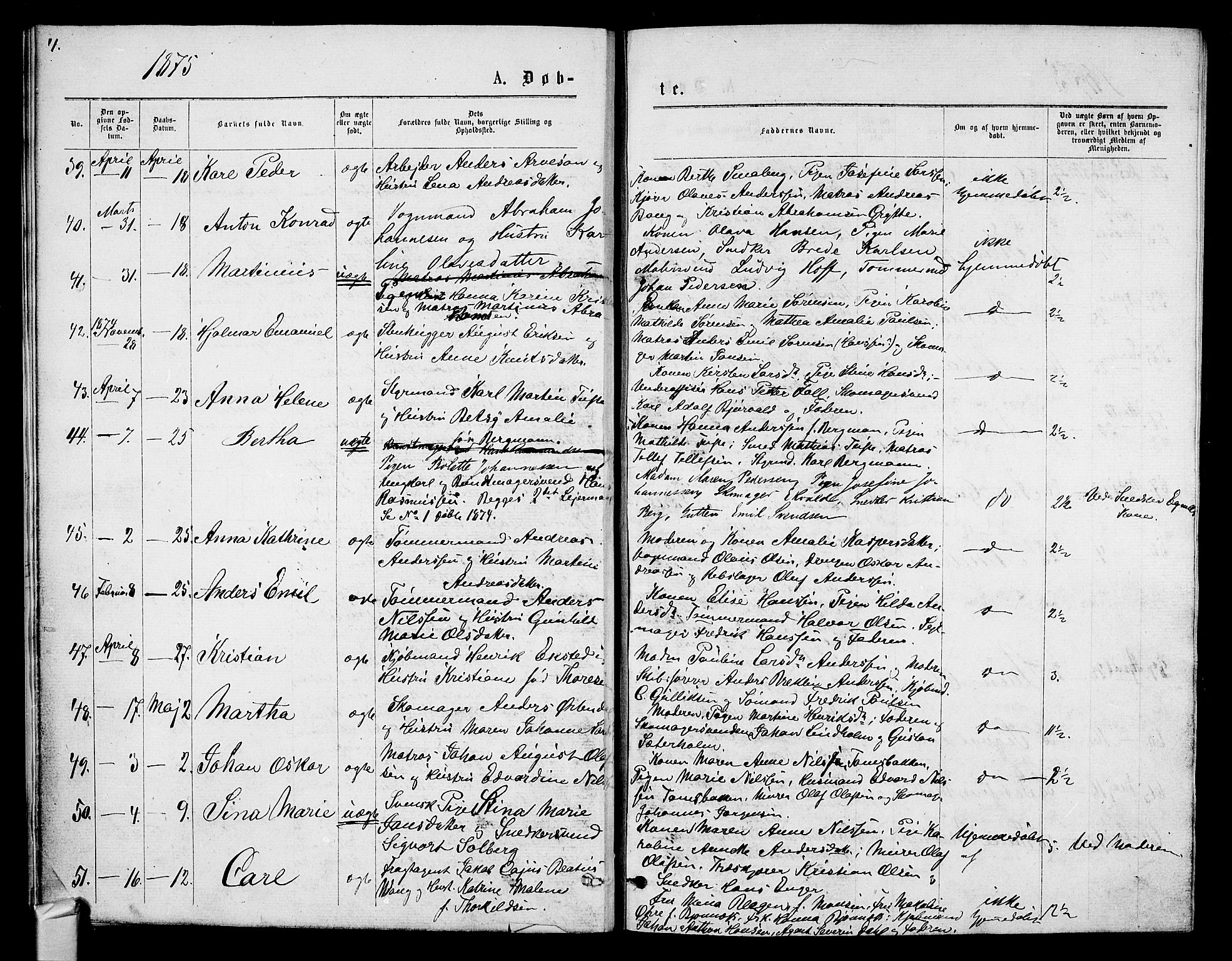 Tønsberg kirkebøker, AV/SAKO-A-330/G/Ga/L0005: Parish register (copy) no. 5, 1875-1885, p. 4