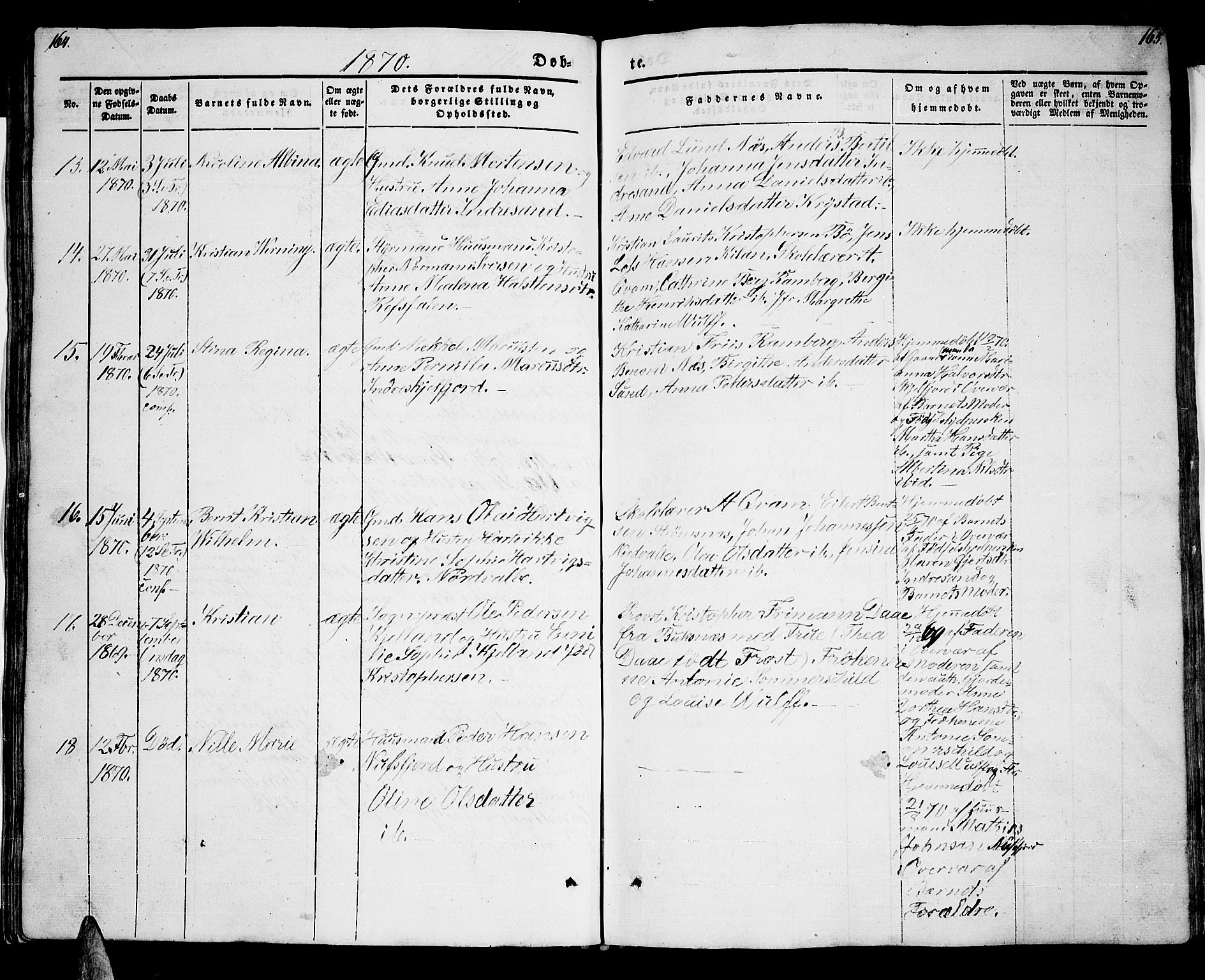 Ministerialprotokoller, klokkerbøker og fødselsregistre - Nordland, AV/SAT-A-1459/885/L1212: Parish register (copy) no. 885C01, 1847-1873, p. 164-165