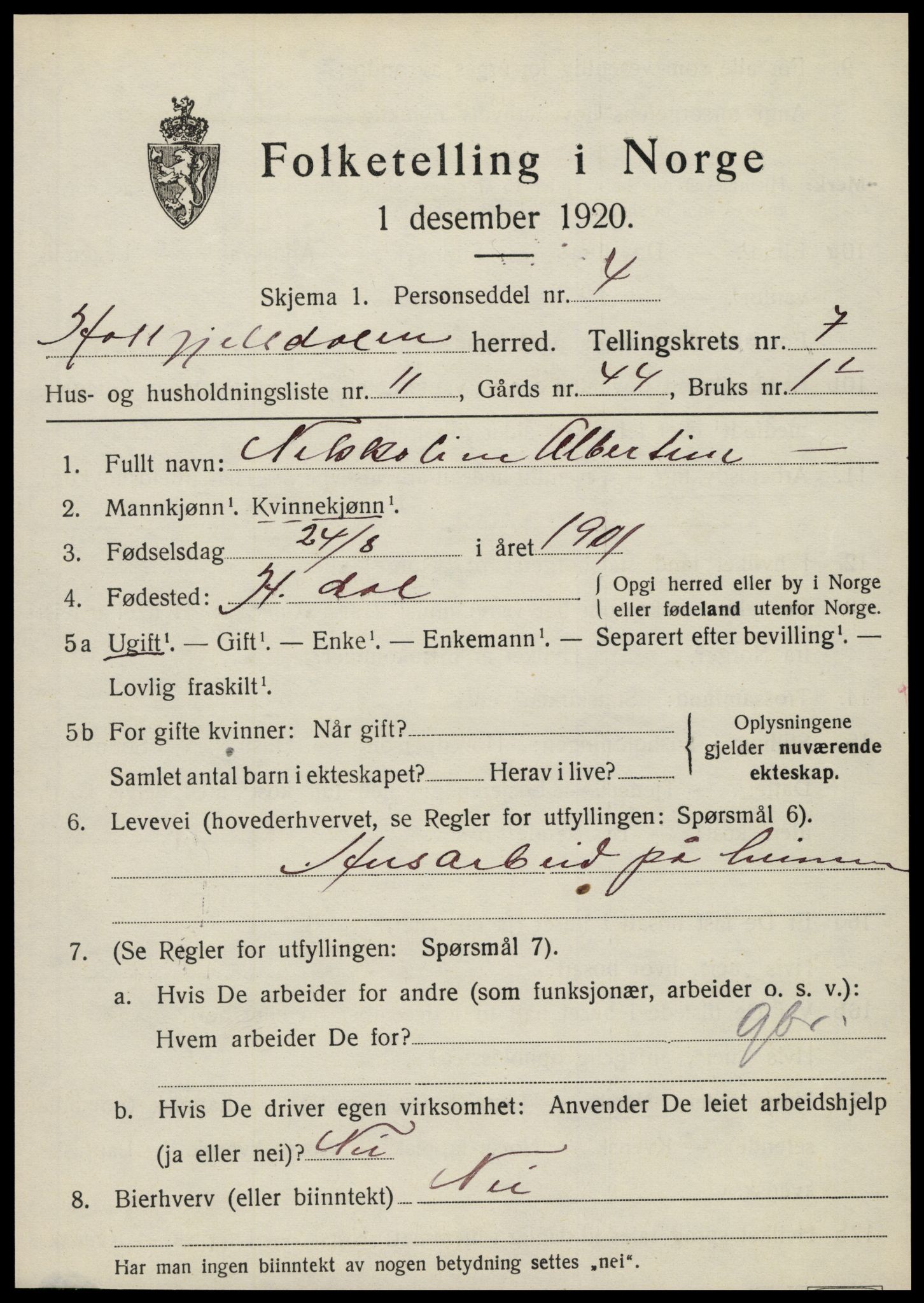 SAT, 1920 census for Hattfjelldal, 1920, p. 1742