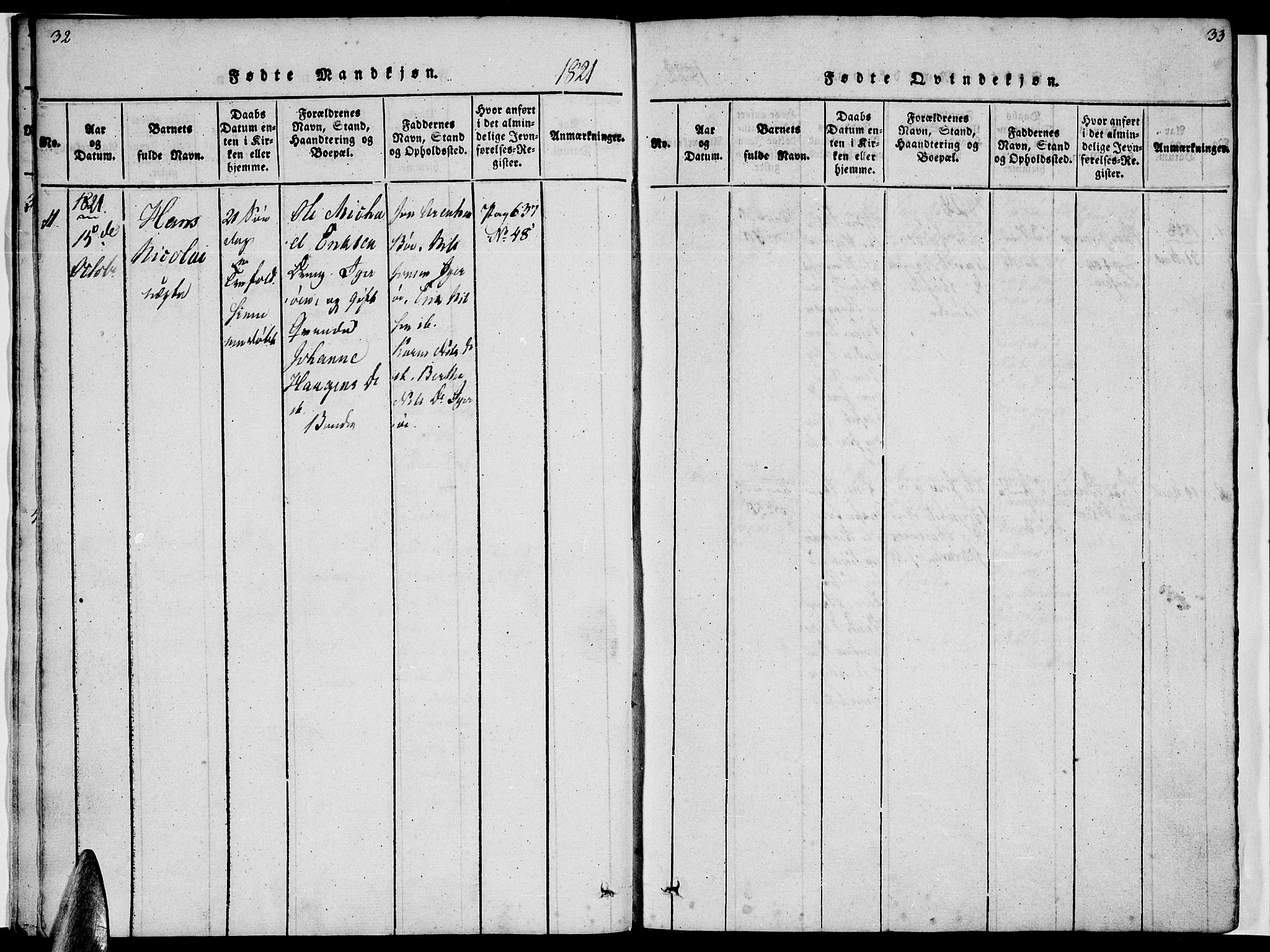 Ministerialprotokoller, klokkerbøker og fødselsregistre - Nordland, AV/SAT-A-1459/816/L0239: Parish register (official) no. 816A05, 1820-1845, p. 32-33