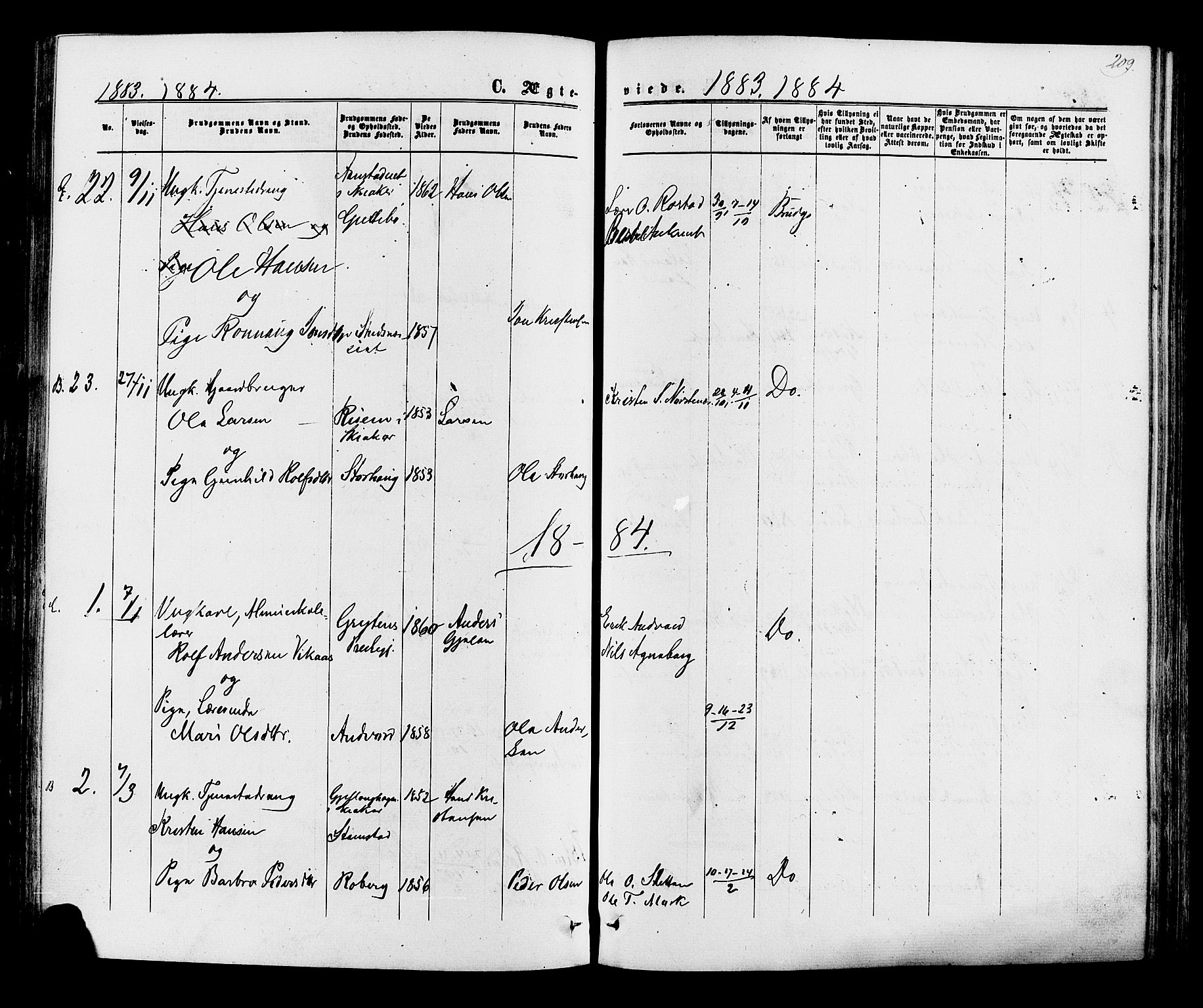 Lom prestekontor, SAH/PREST-070/K/L0007: Parish register (official) no. 7, 1863-1884, p. 209