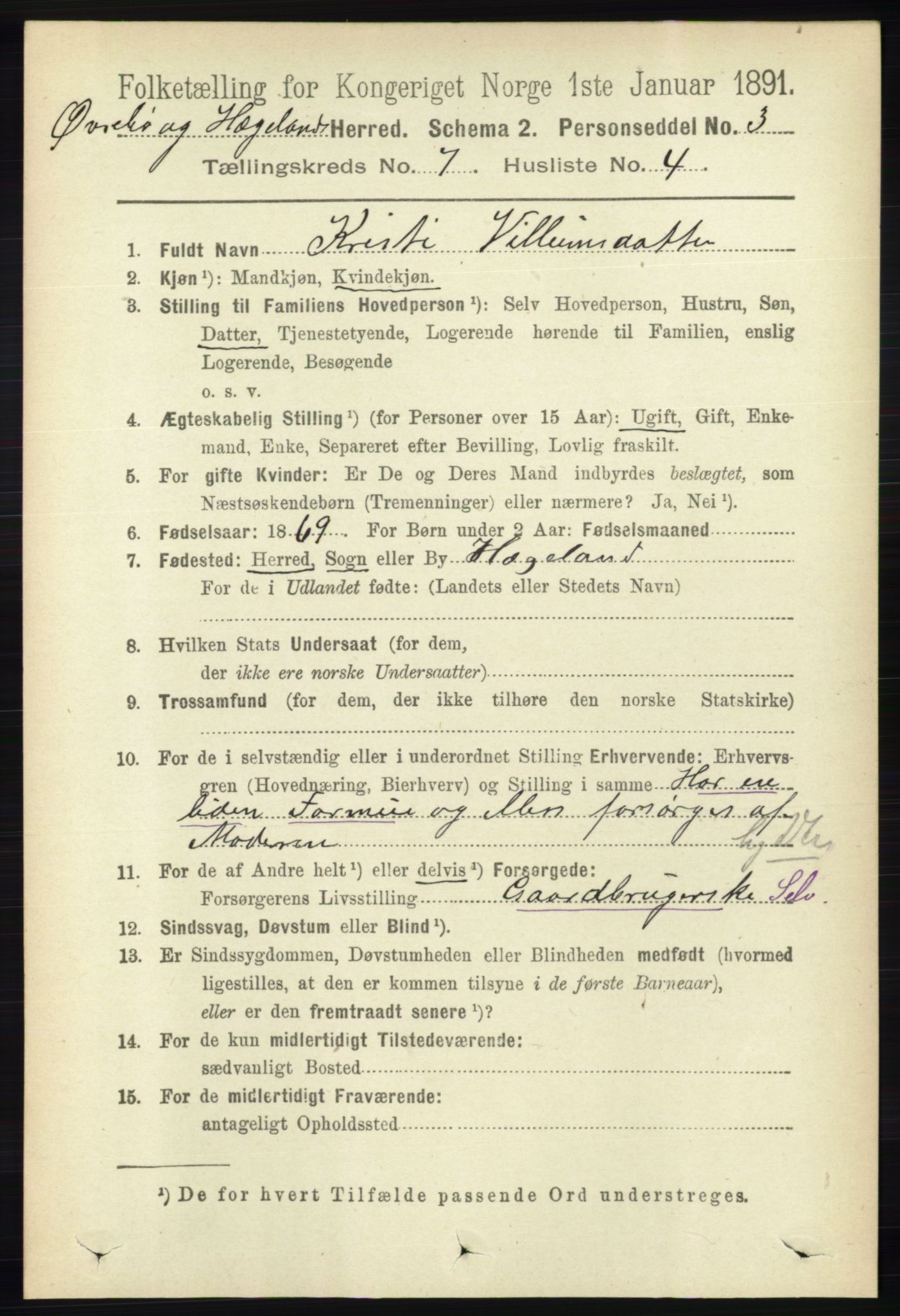 RA, 1891 census for 1016 Øvrebø og Hægeland, 1891, p. 1357