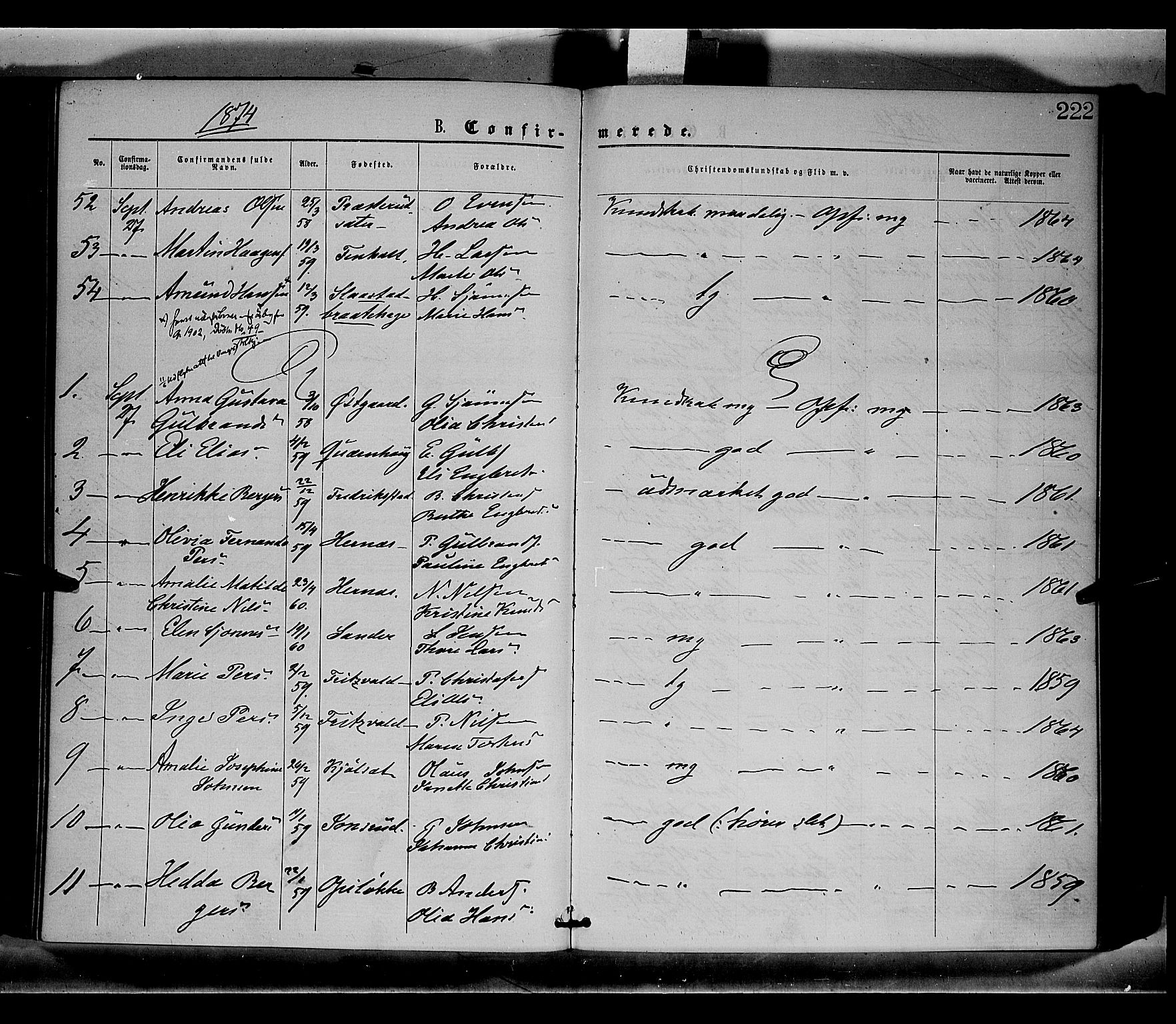 Sør-Odal prestekontor, AV/SAH-PREST-030/H/Ha/Haa/L0004: Parish register (official) no. 4, 1870-1875, p. 222