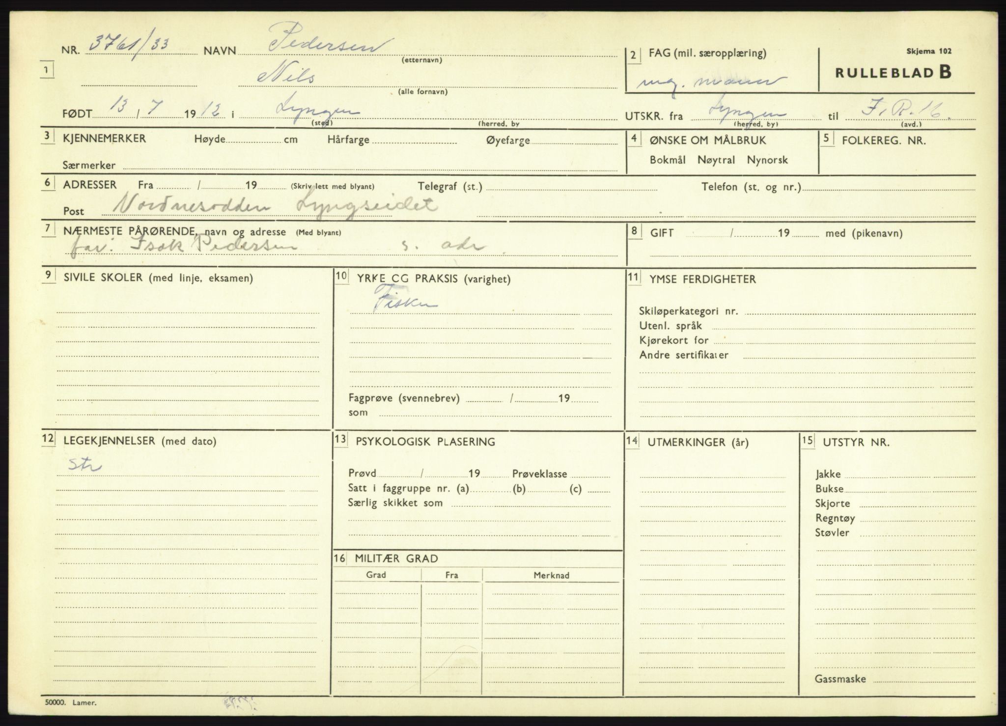 Forsvaret, Troms infanteriregiment nr. 16, AV/RA-RAFA-3146/P/Pa/L0017: Rulleblad for regimentets menige mannskaper, årsklasse 1933, 1933, p. 1033