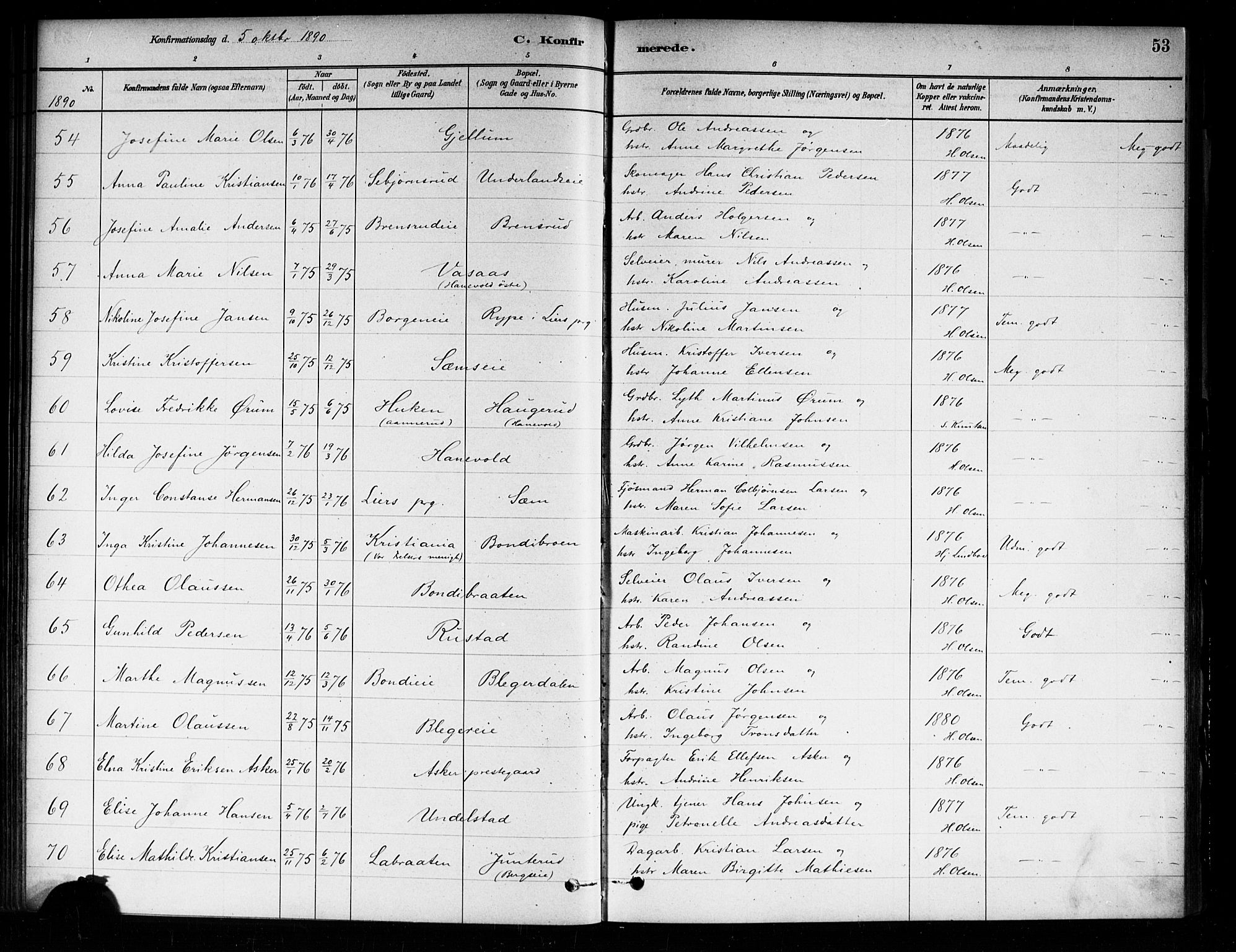 Asker prestekontor Kirkebøker, AV/SAO-A-10256a/F/Fa/L0014: Parish register (official) no. I 14, 1879-1900, p. 53