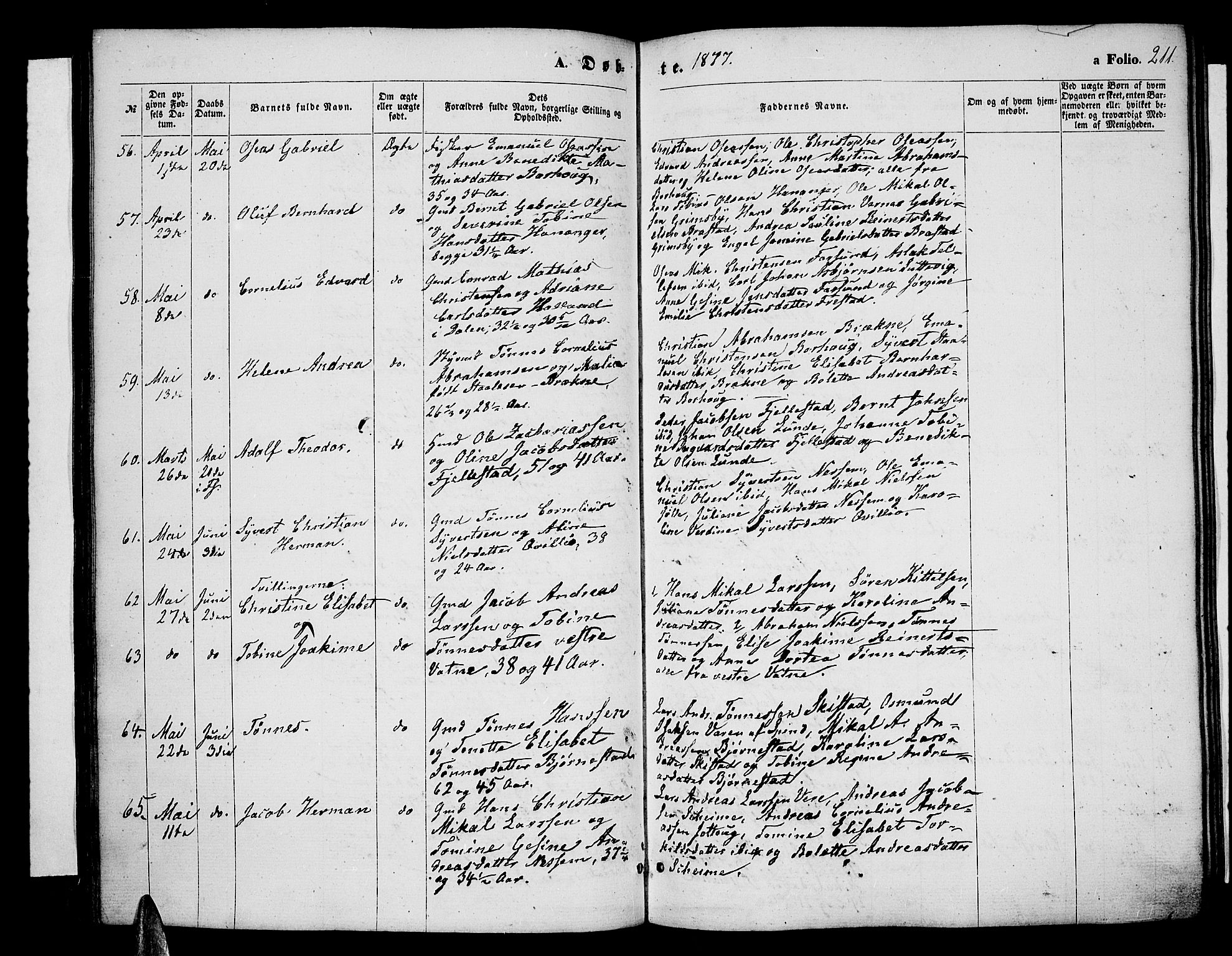 Lista sokneprestkontor, AV/SAK-1111-0027/F/Fb/L0003: Parish register (copy) no. B 3, 1862-1877, p. 211