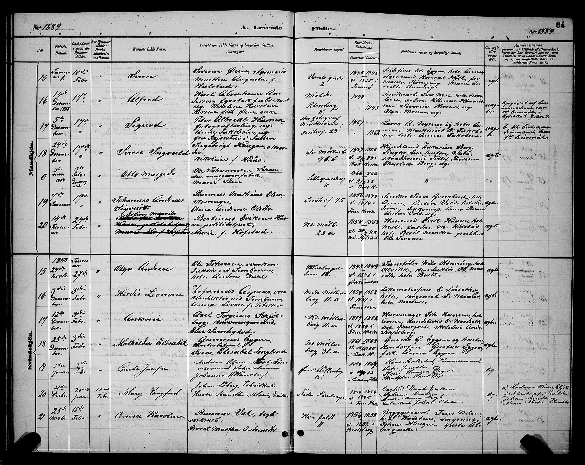 Ministerialprotokoller, klokkerbøker og fødselsregistre - Sør-Trøndelag, SAT/A-1456/604/L0222: Parish register (copy) no. 604C05, 1886-1895, p. 64
