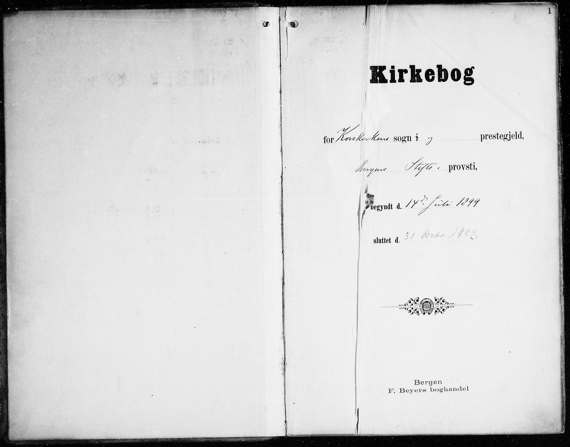 Korskirken sokneprestembete, AV/SAB-A-76101/H/Haa/L0023: Parish register (official) no. B 9, 1899-1908, p. 1