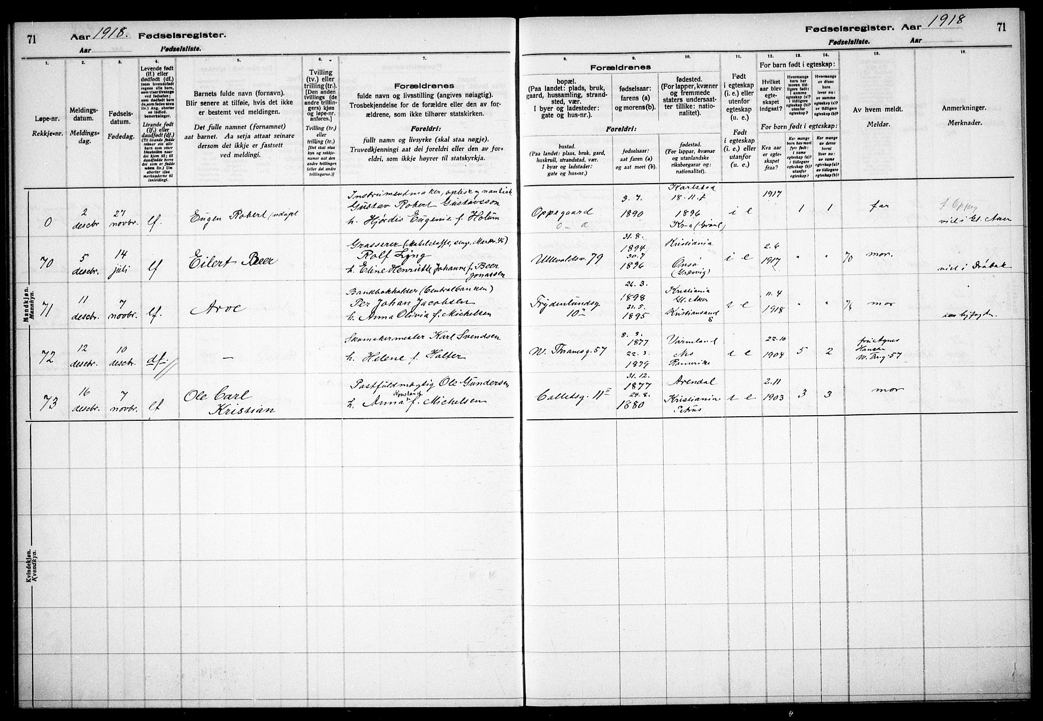 Gamle Aker prestekontor Kirkebøker, SAO/A-10617a/J/L0001: Birth register no. 1, 1916-1927, p. 71