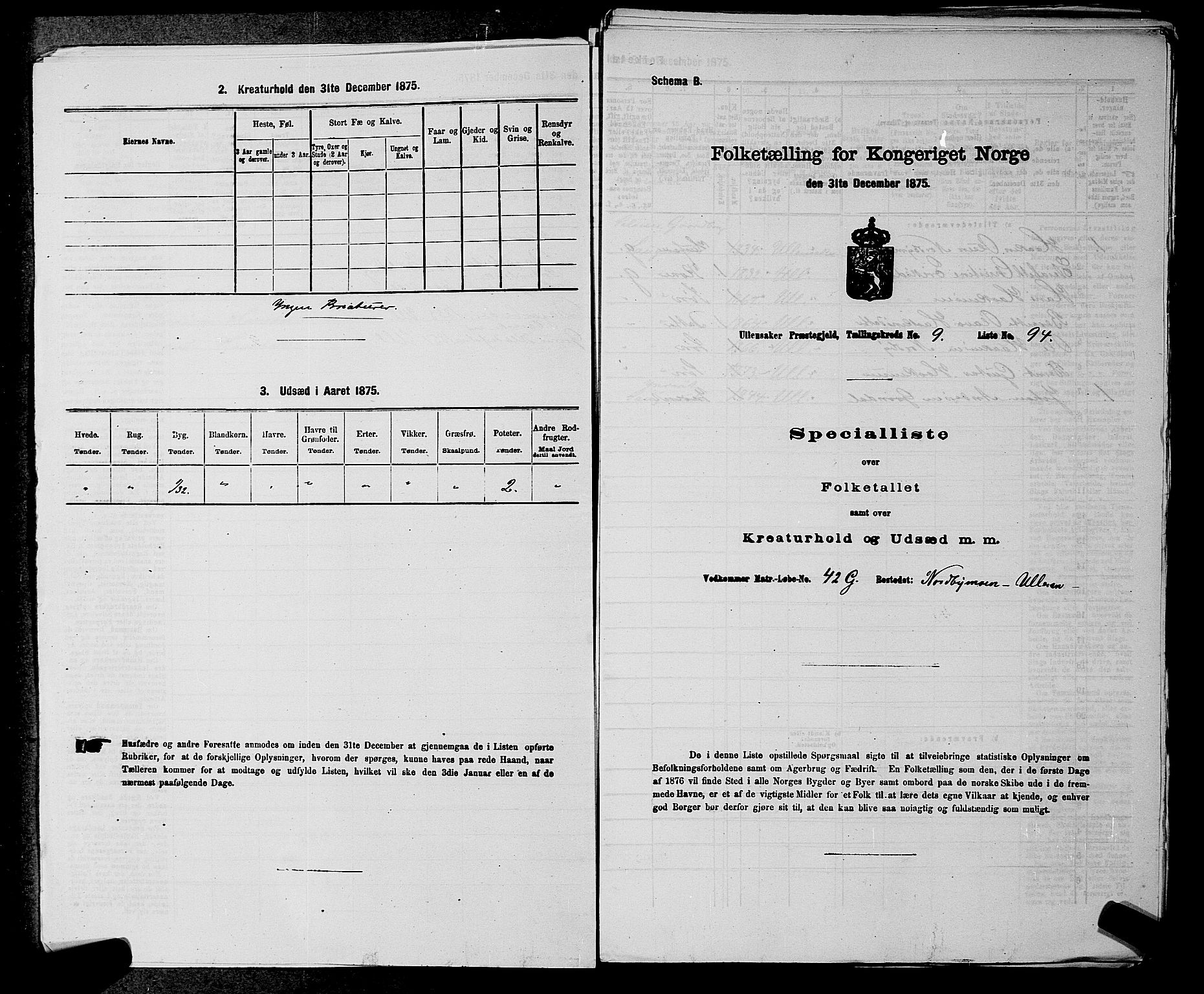 RA, 1875 census for 0235P Ullensaker, 1875, p. 1251