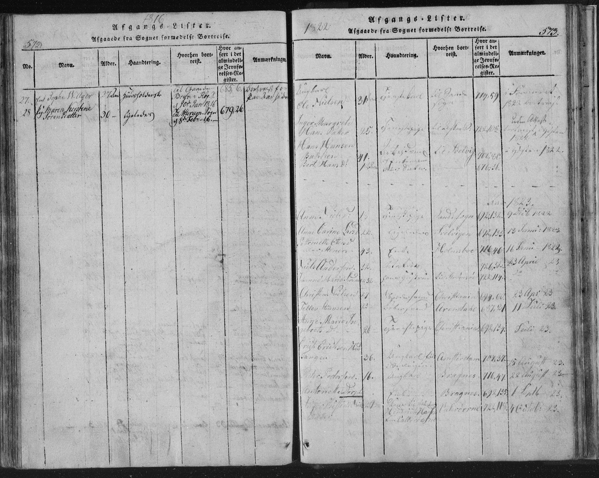Strømsø kirkebøker, SAKO/A-246/F/Fb/L0004: Parish register (official) no. II 4, 1814-1843, p. 572-573