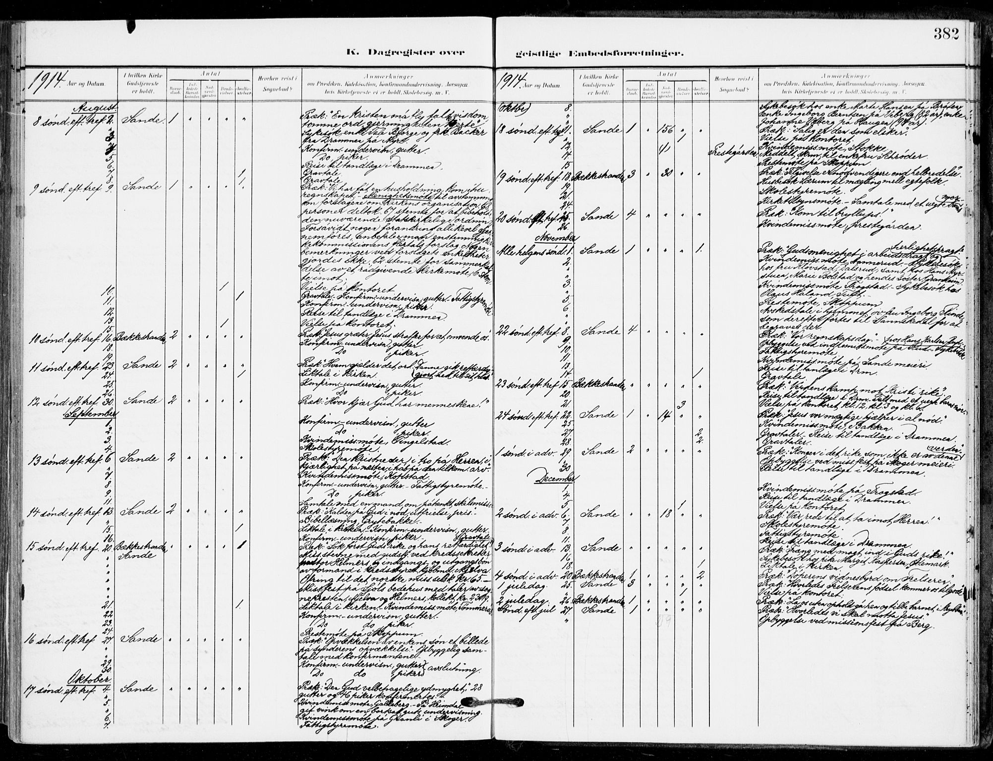 Sande Kirkebøker, AV/SAKO-A-53/F/Fa/L0008: Parish register (official) no. 8, 1904-1921, p. 382