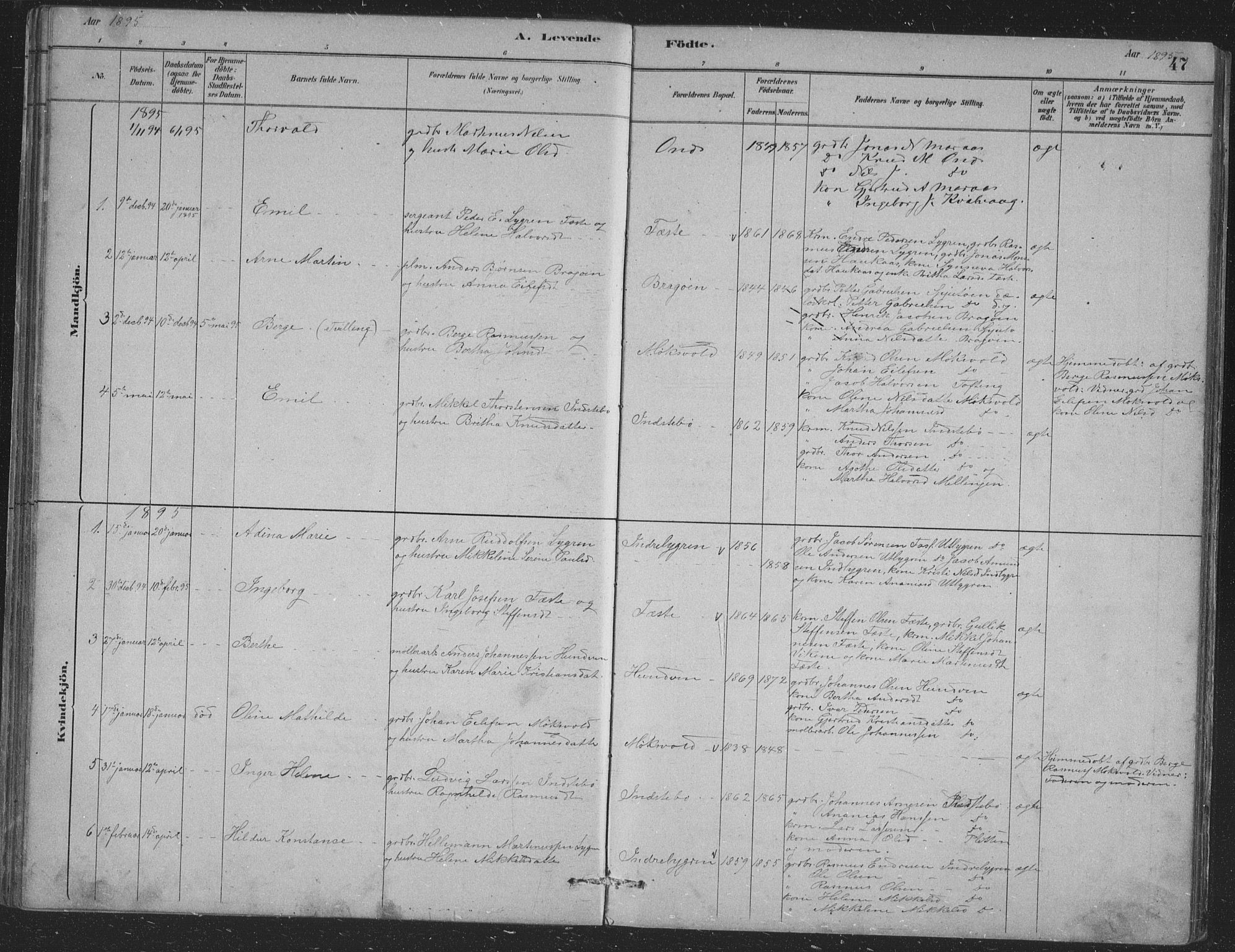 Alversund Sokneprestembete, SAB/A-73901/H/Ha/Hab: Parish register (copy) no. B 3, 1881-1896, p. 47