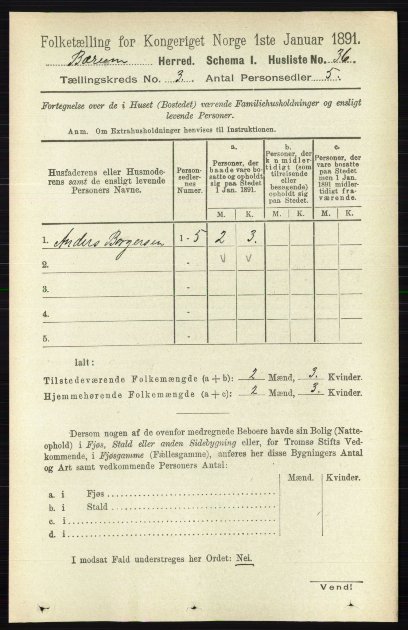 RA, 1891 census for 0219 Bærum, 1891, p. 1937