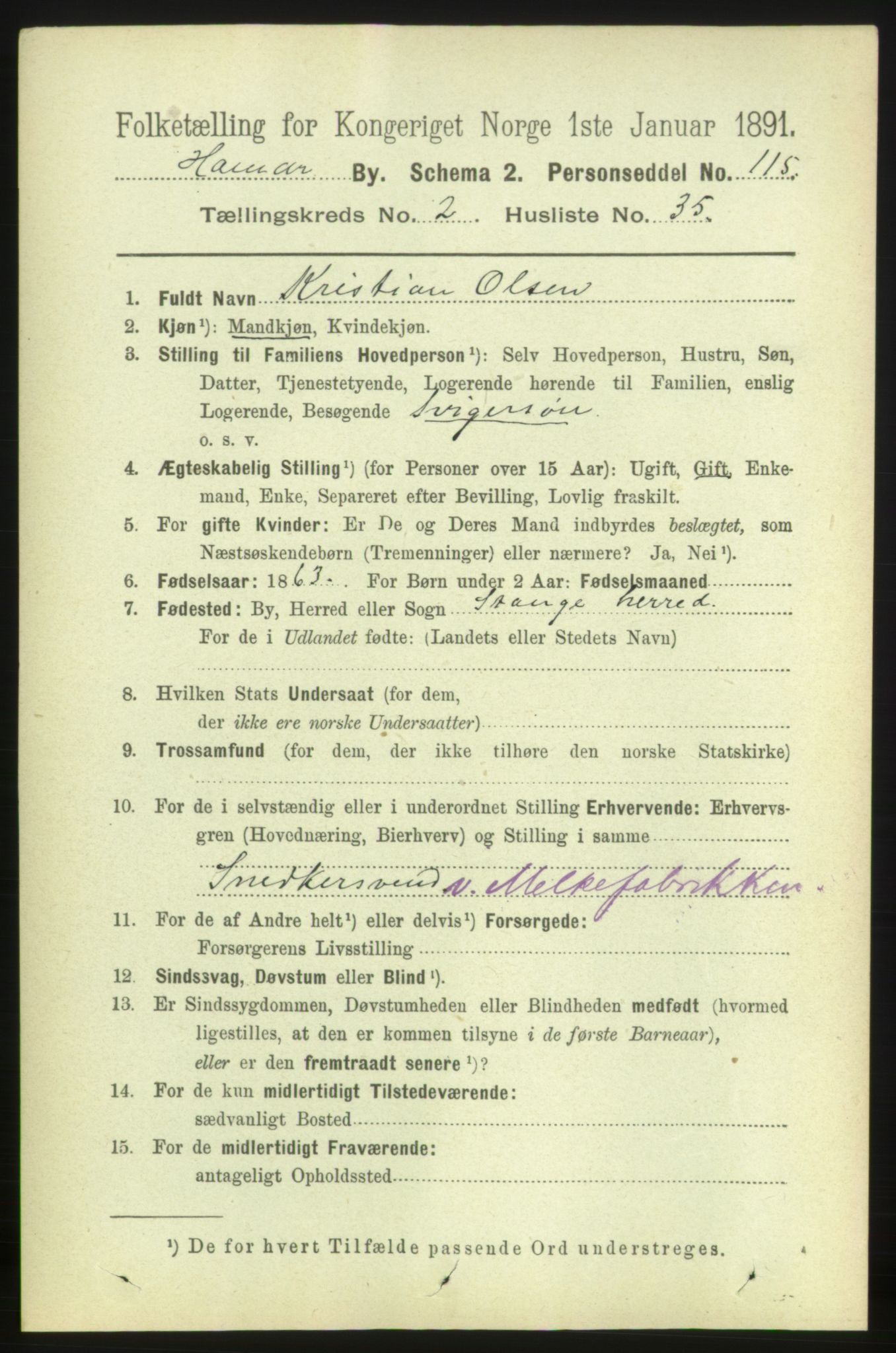 RA, 1891 census for 0401 Hamar, 1891, p. 1580