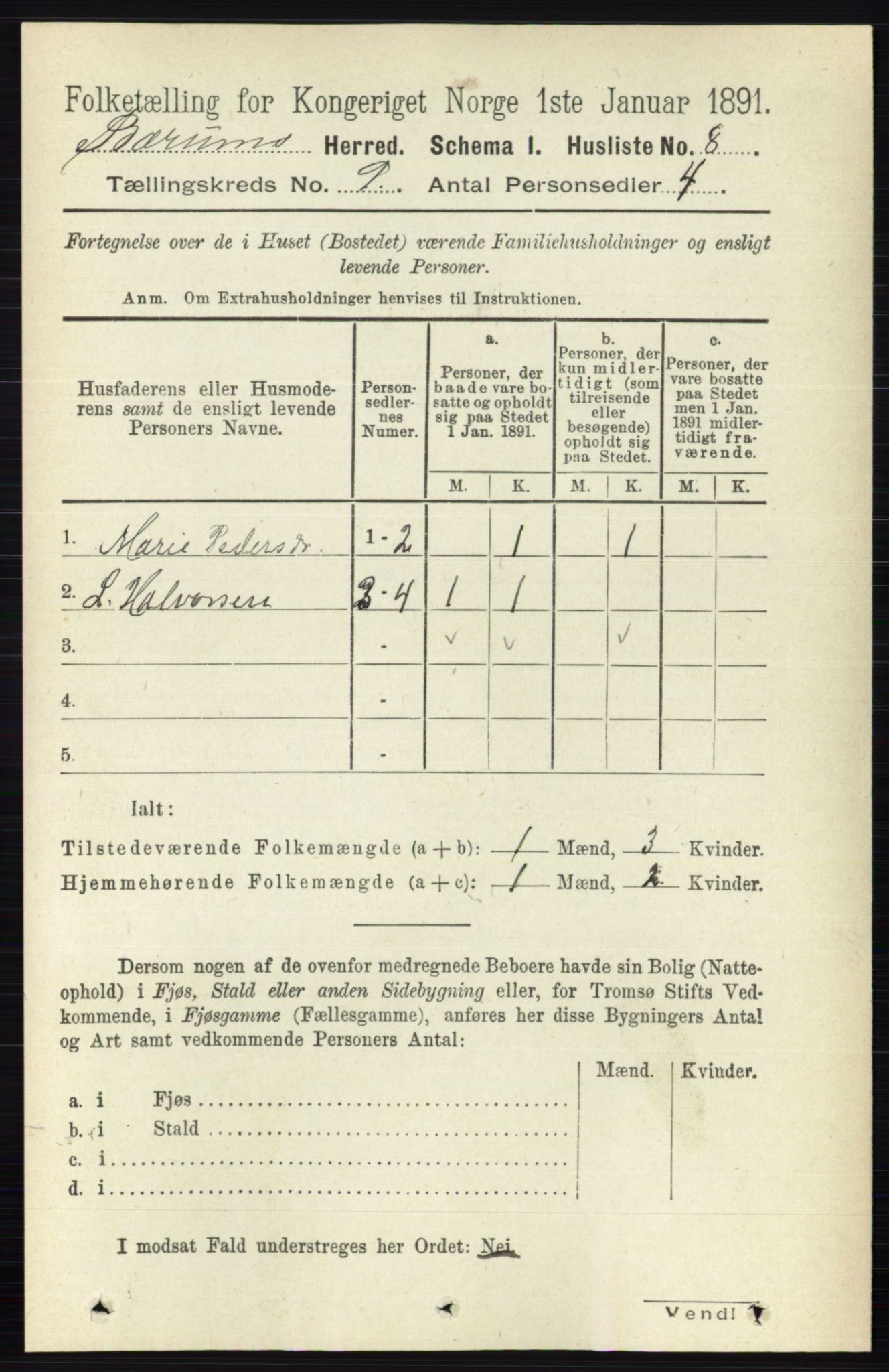 RA, 1891 census for 0219 Bærum, 1891, p. 4987