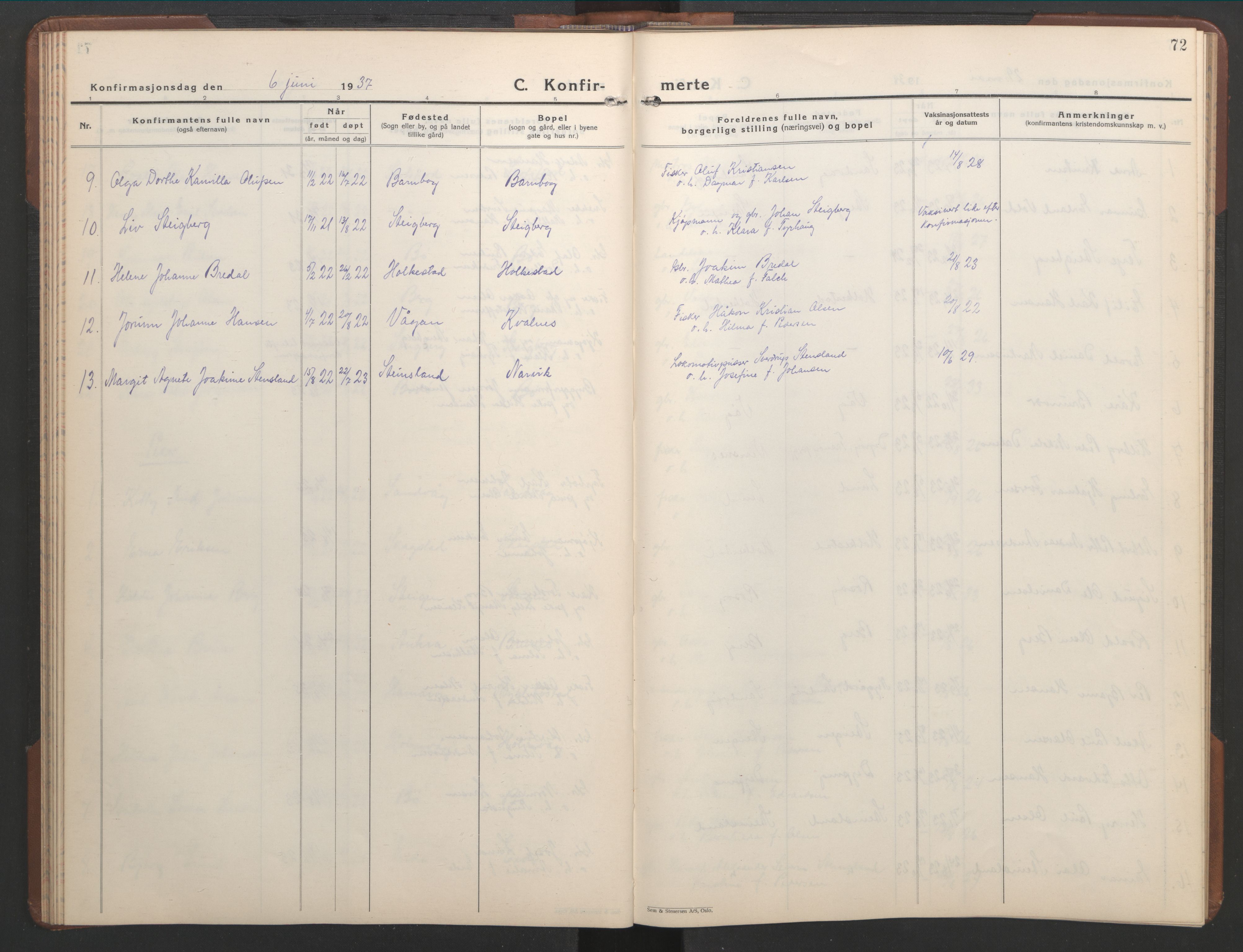 Ministerialprotokoller, klokkerbøker og fødselsregistre - Nordland, AV/SAT-A-1459/855/L0818: Parish register (copy) no. 855C07, 1935-1949, p. 72