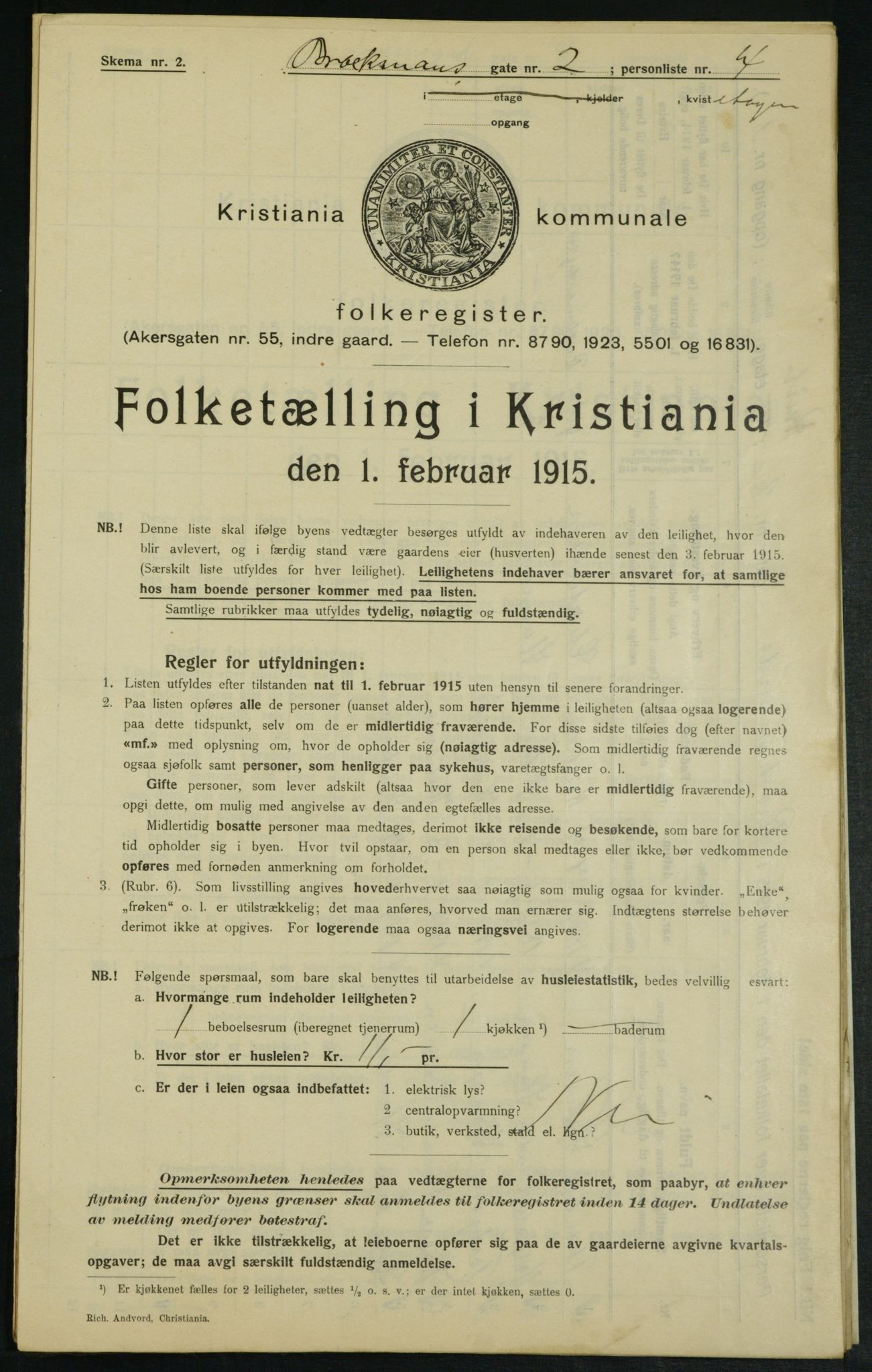 OBA, Municipal Census 1915 for Kristiania, 1915, p. 9560