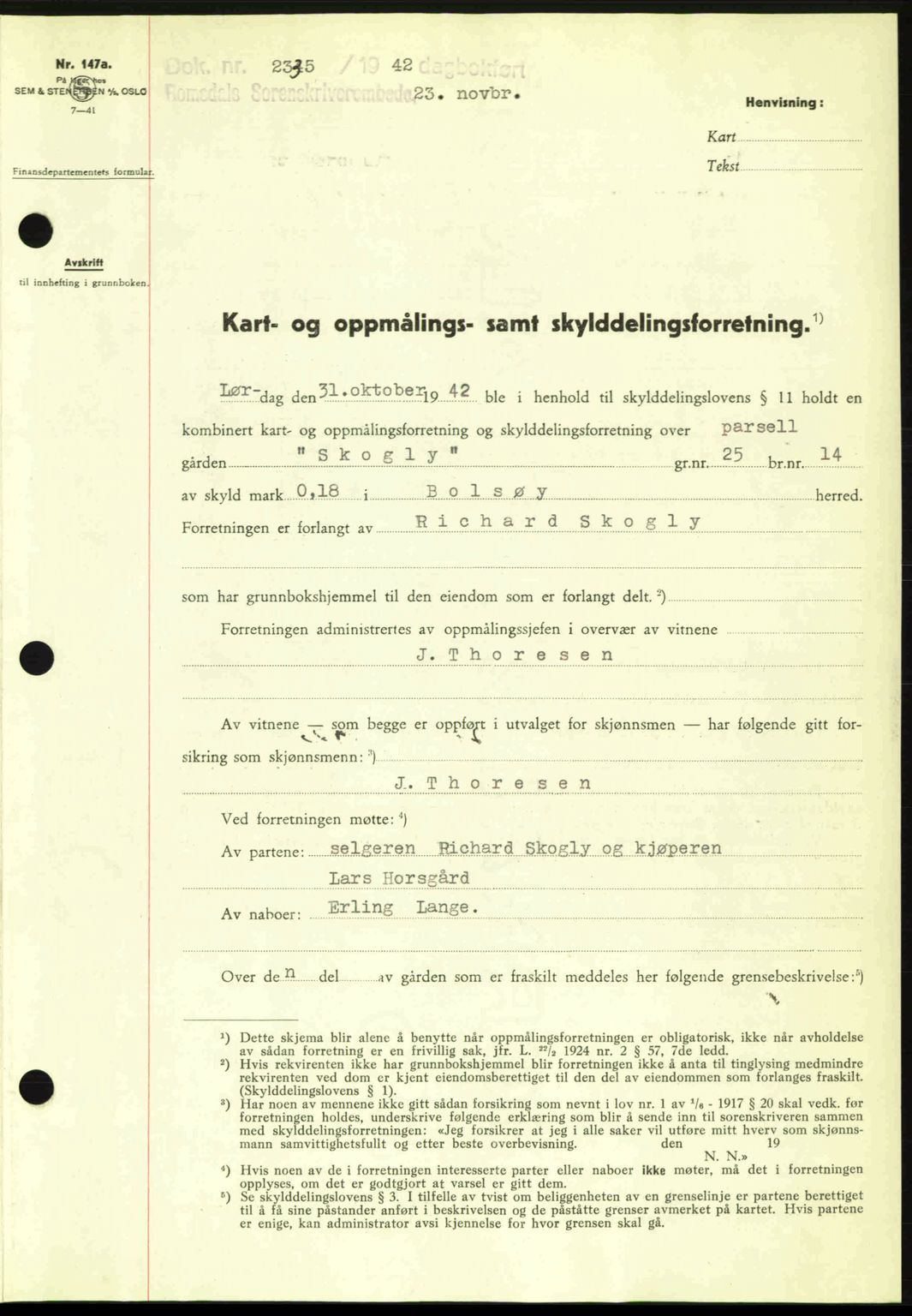 Romsdal sorenskriveri, AV/SAT-A-4149/1/2/2C: Mortgage book no. A13, 1942-1943, Diary no: : 2335/1942