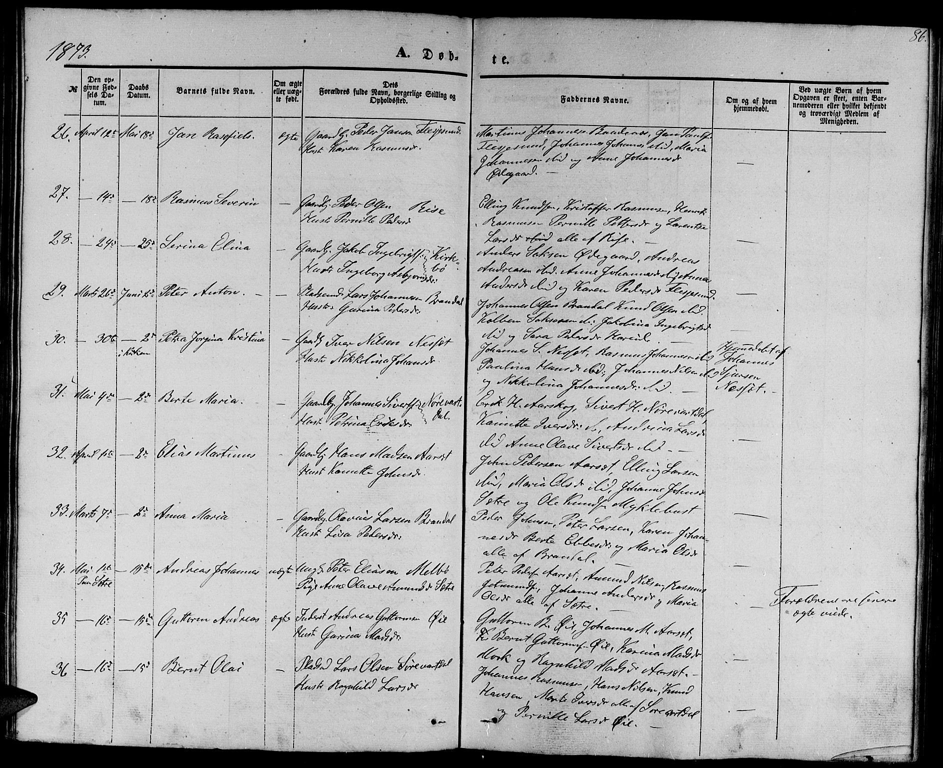 Ministerialprotokoller, klokkerbøker og fødselsregistre - Møre og Romsdal, SAT/A-1454/510/L0124: Parish register (copy) no. 510C01, 1854-1877, p. 86