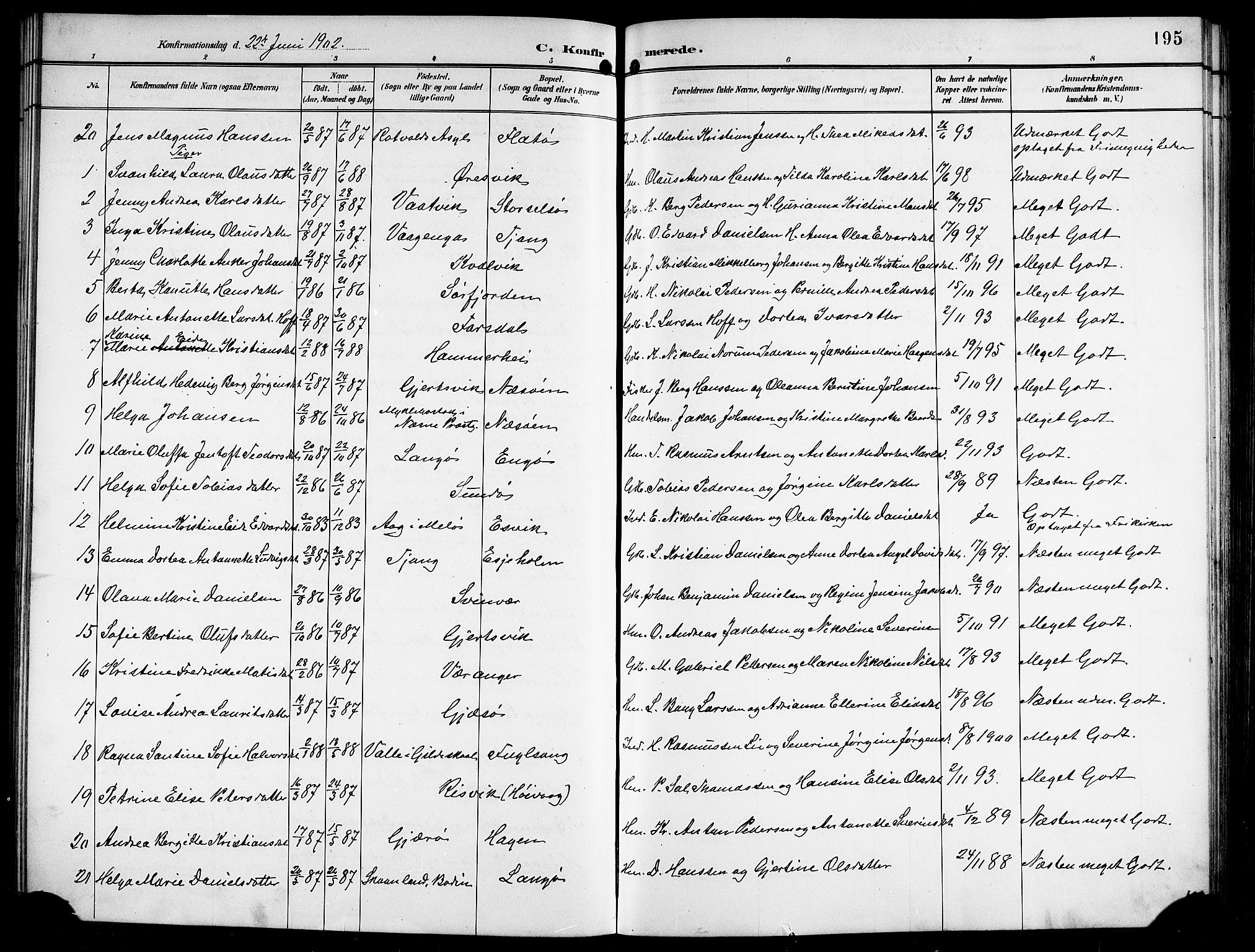 Ministerialprotokoller, klokkerbøker og fødselsregistre - Nordland, AV/SAT-A-1459/841/L0621: Parish register (copy) no. 841C05, 1897-1923, p. 195