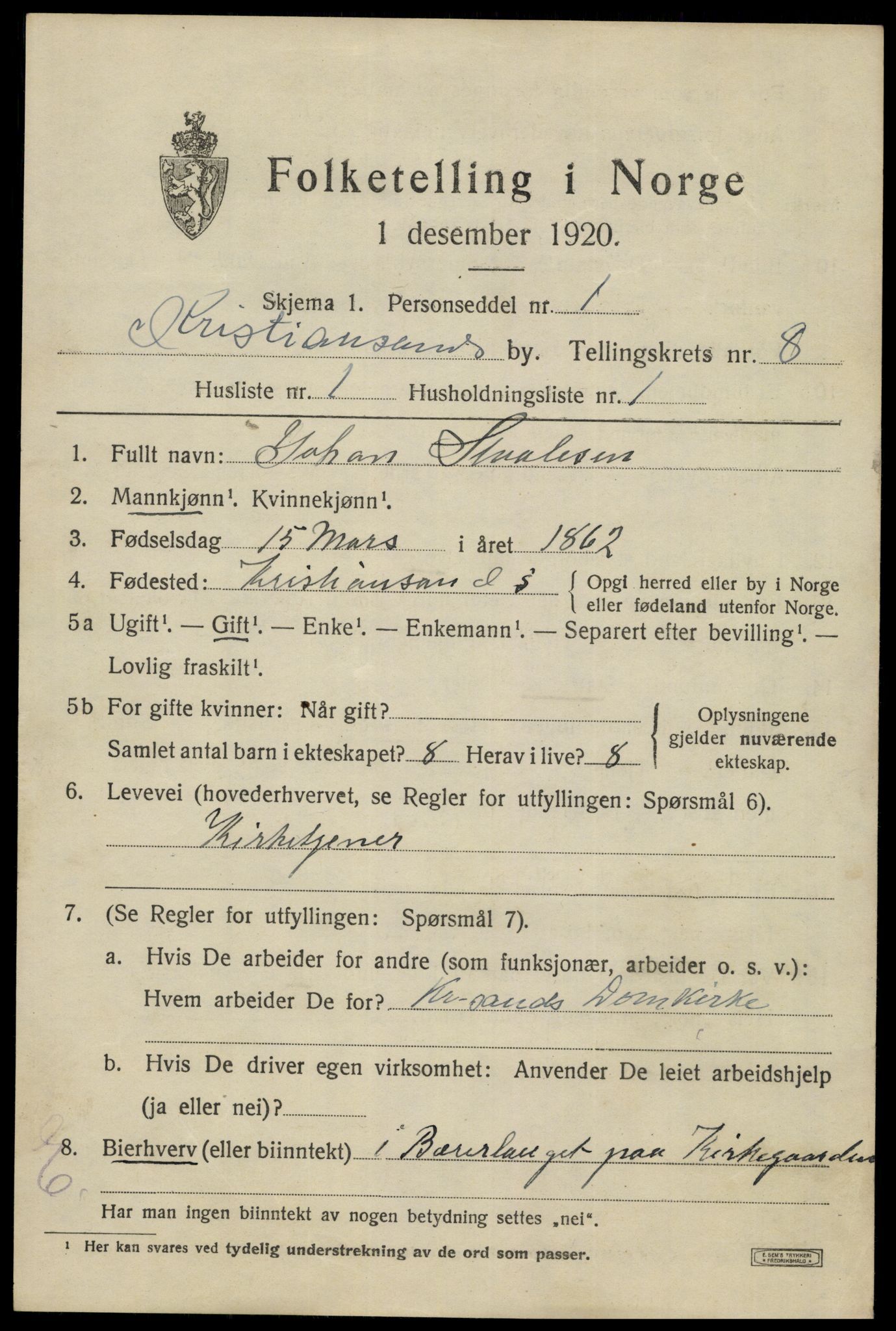 SAK, 1920 census for Kristiansand, 1920, p. 20933