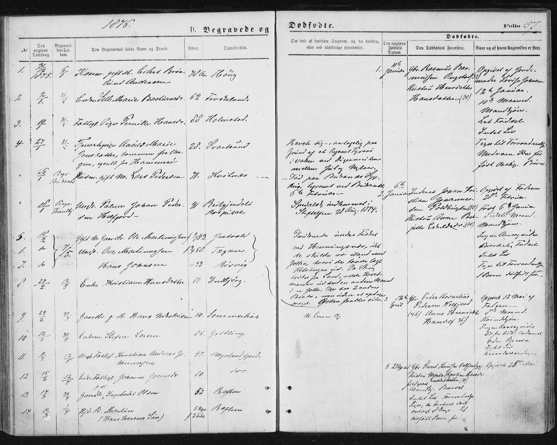 Ministerialprotokoller, klokkerbøker og fødselsregistre - Nordland, AV/SAT-A-1459/888/L1243: Parish register (official) no. 888A09, 1876-1879, p. 157