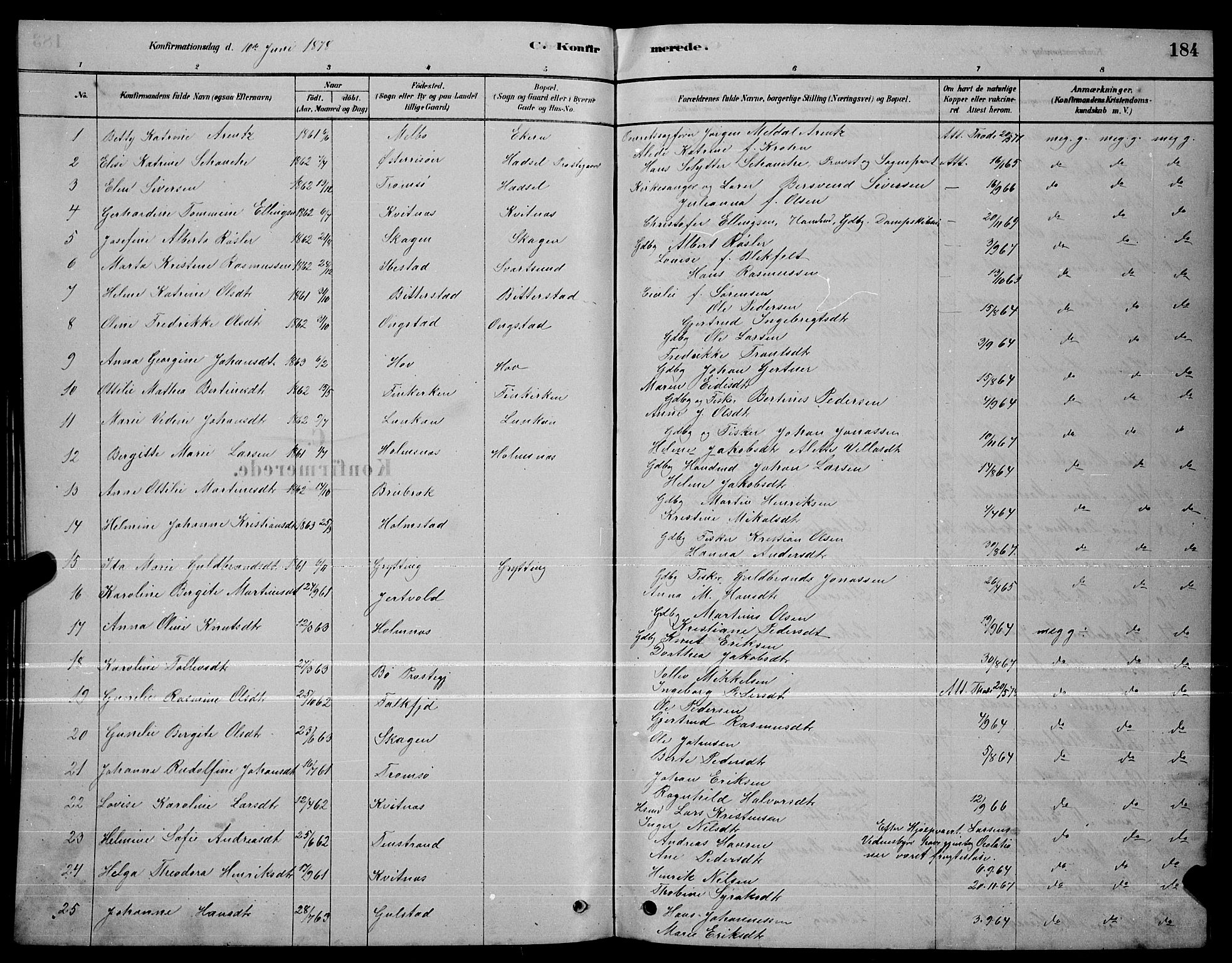 Ministerialprotokoller, klokkerbøker og fødselsregistre - Nordland, SAT/A-1459/888/L1267: Parish register (copy) no. 888C05, 1878-1890, p. 184
