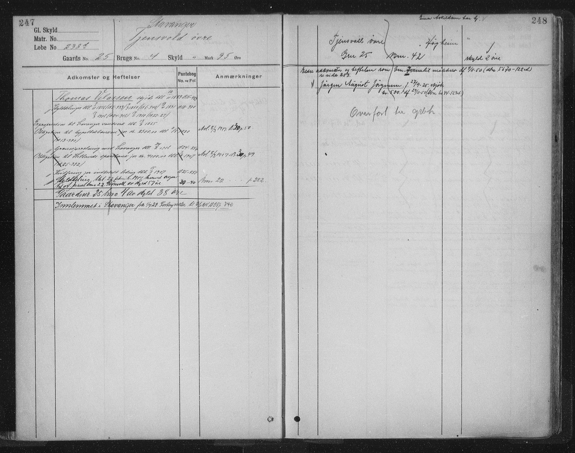 Jæren sorenskriveri, SAST/A-100310/01/4/41/41ABB/L0006: Mortgage register no. 41 ABB6, 1913, p. 247-248